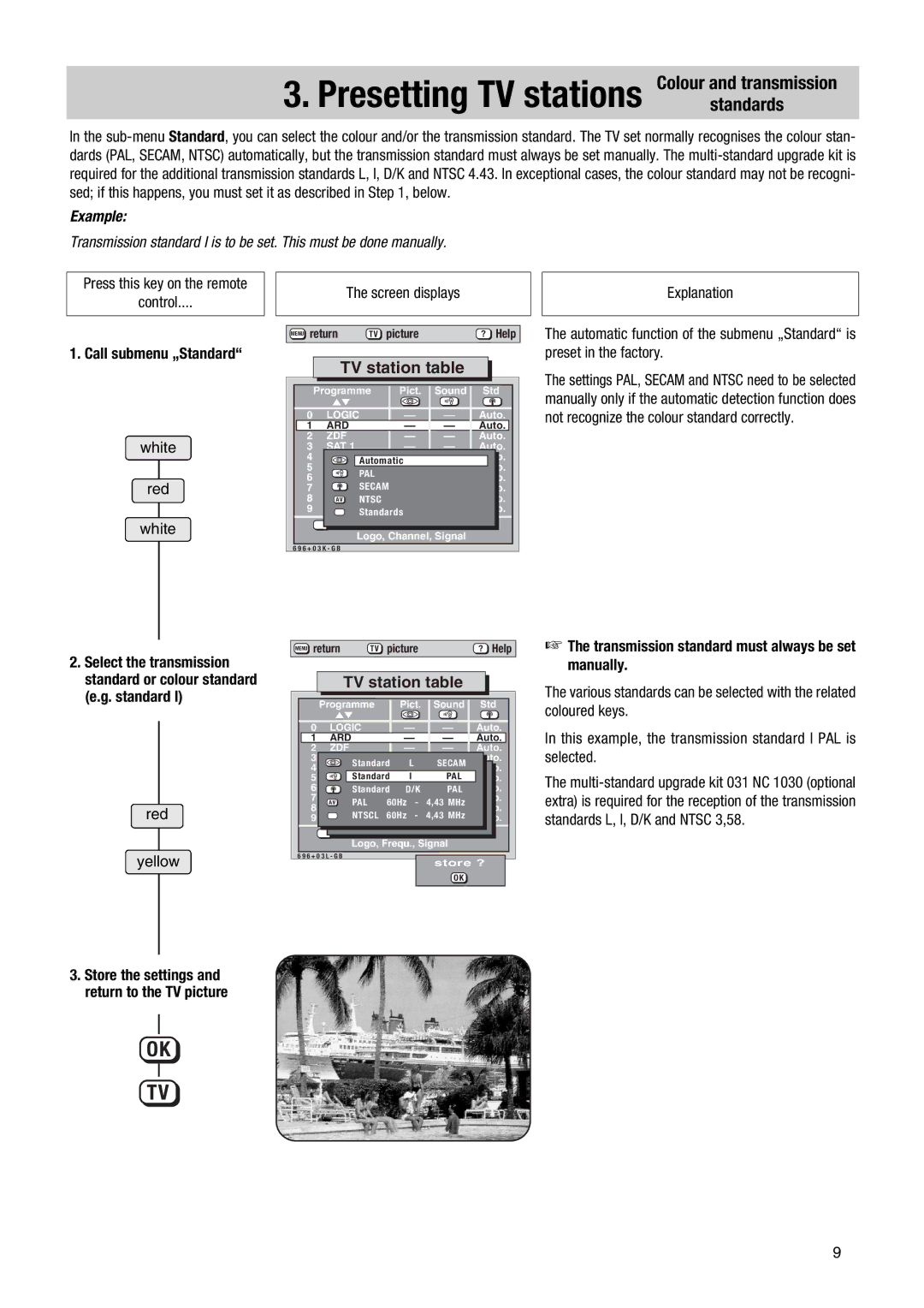 Metz MF PIP 72TF81 manual Colour and transmission, TV station table, Example 