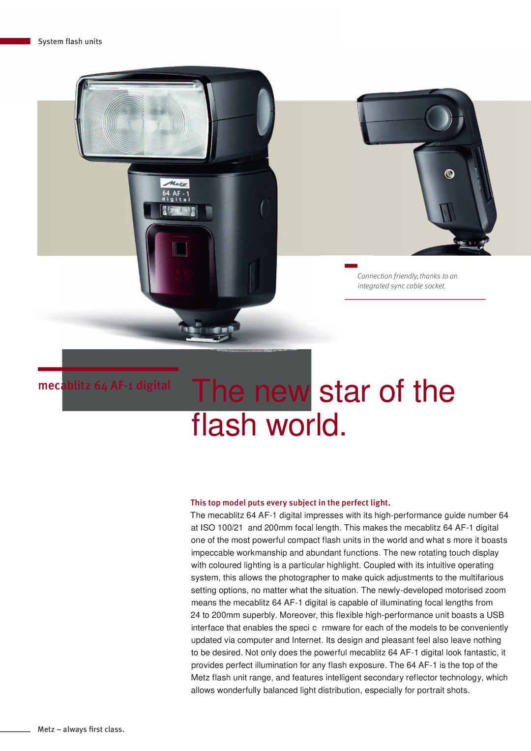 Metz MZ 44314N manual Flash world, This top model puts every subject in the perfect light 