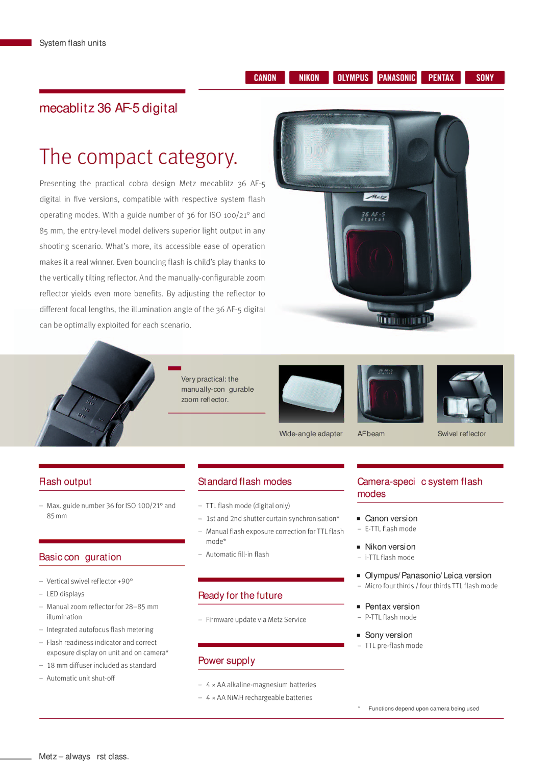 Metz MZ 44314N manual Compact category, Standard flash modes 