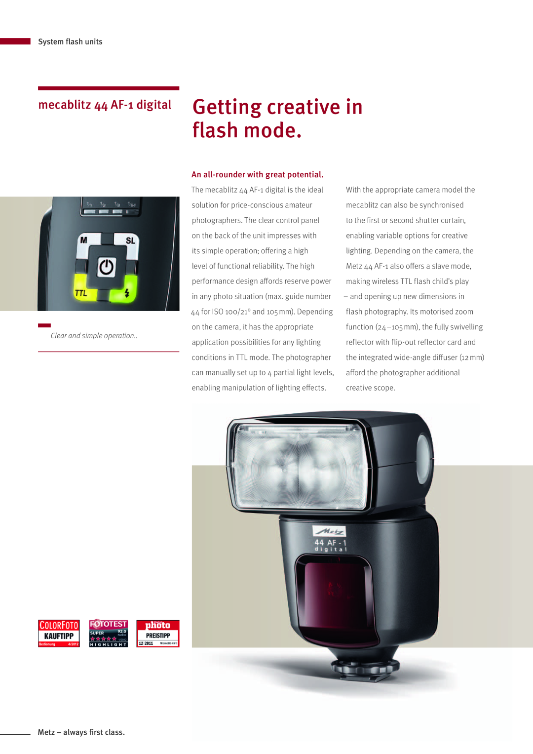 Metz MZ 44314N manual flash mode, mecablitz 44 AF-1 digital Getting creative in, An all-rounder with great potential 