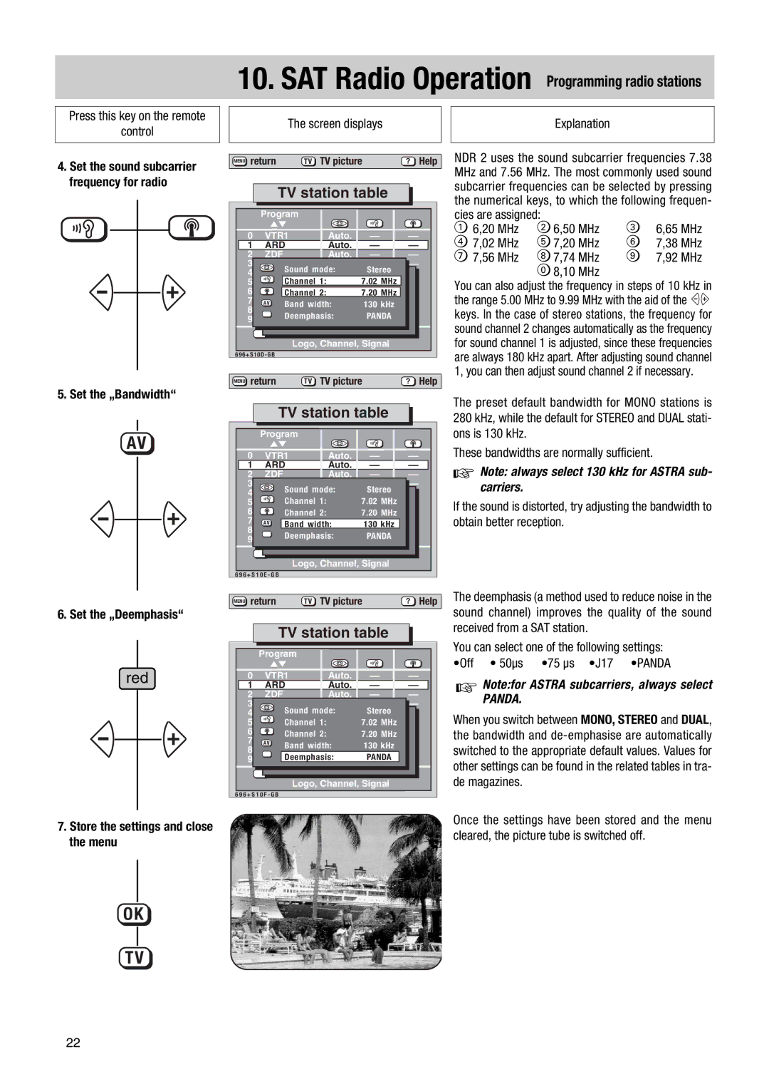 Metz 1014 083, NB 1018, 082 NB, 081, NB 1010 Set the „Bandwidth, Set the „Deemphasis, Store the settings and close the menu 