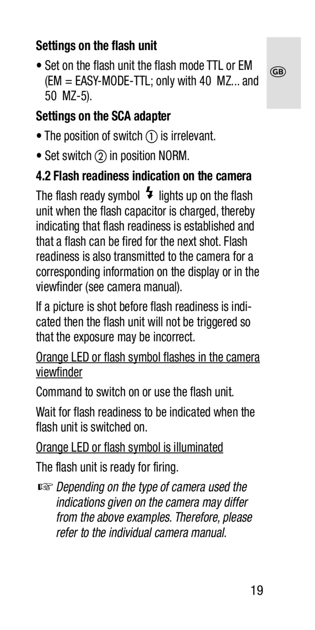 Metz SCA 3202-M manual Settings on the SCA adapter 