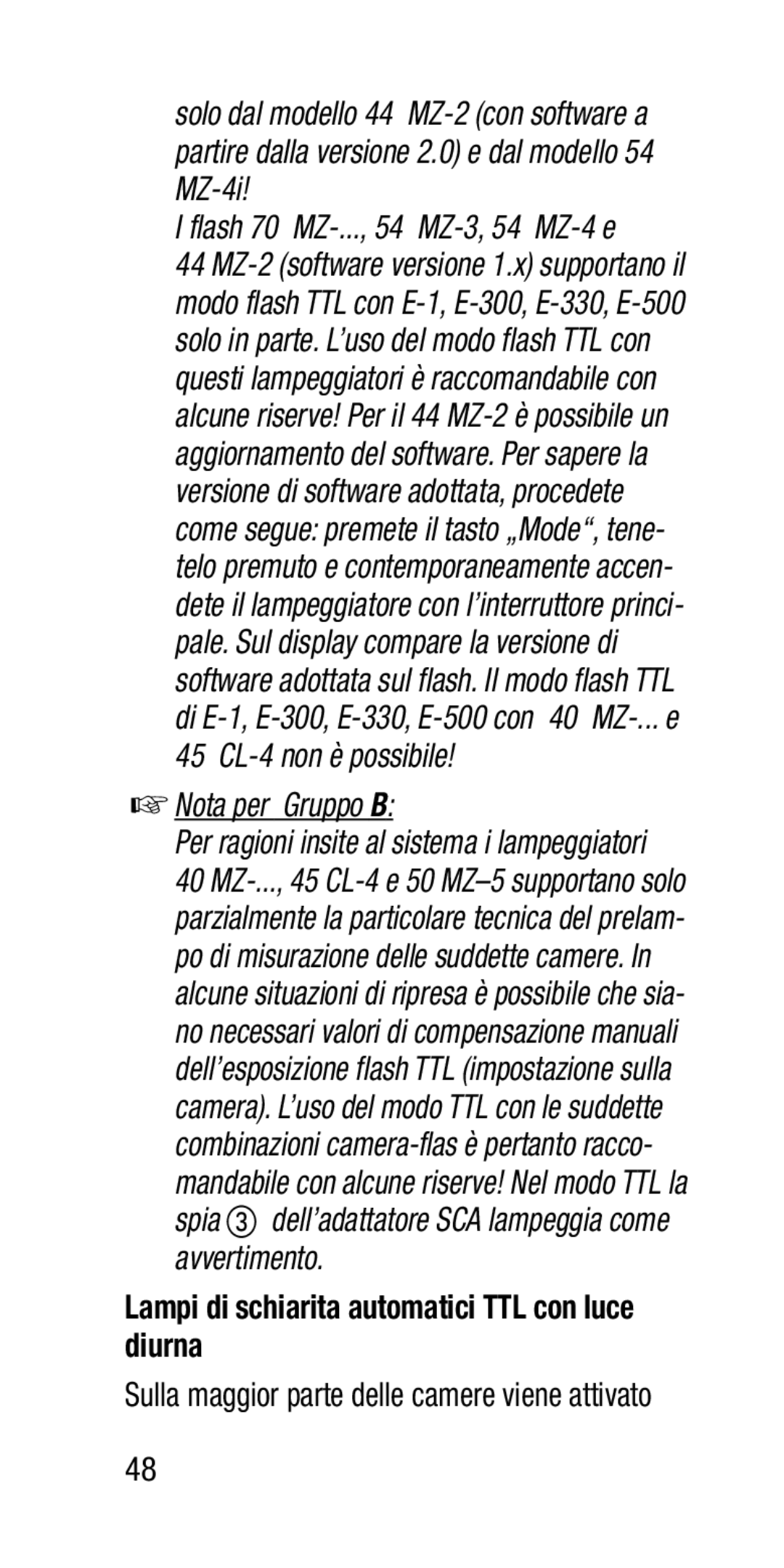 Metz SCA 3202-M manual Lampi di schiarita automatici TTL con luce diurna, Sulla maggior parte delle camere viene attivato 