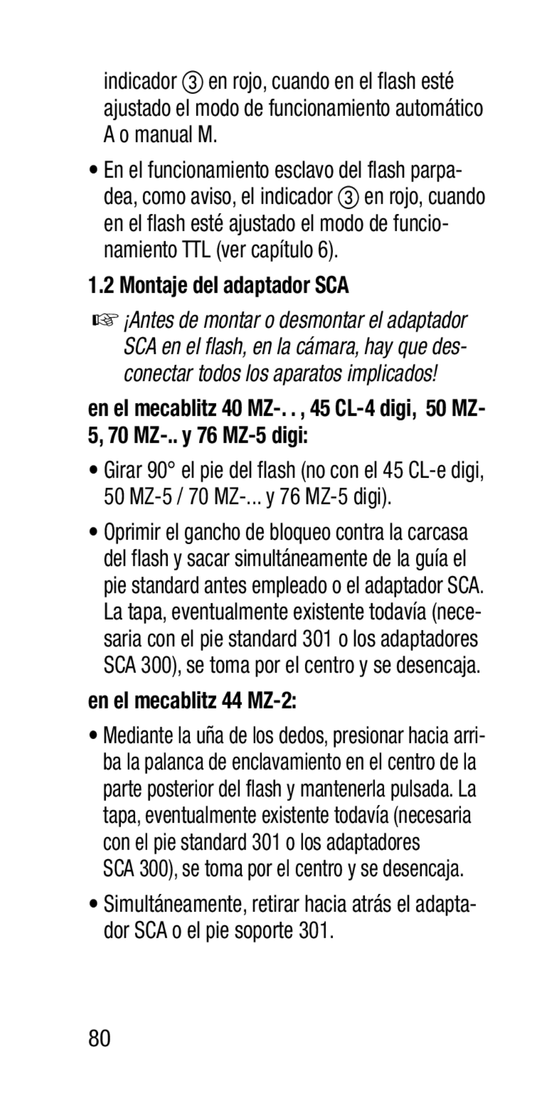 Metz SCA 3202-M manual Montaje del adaptador SCA, En el mecablitz 44 MZ-2 