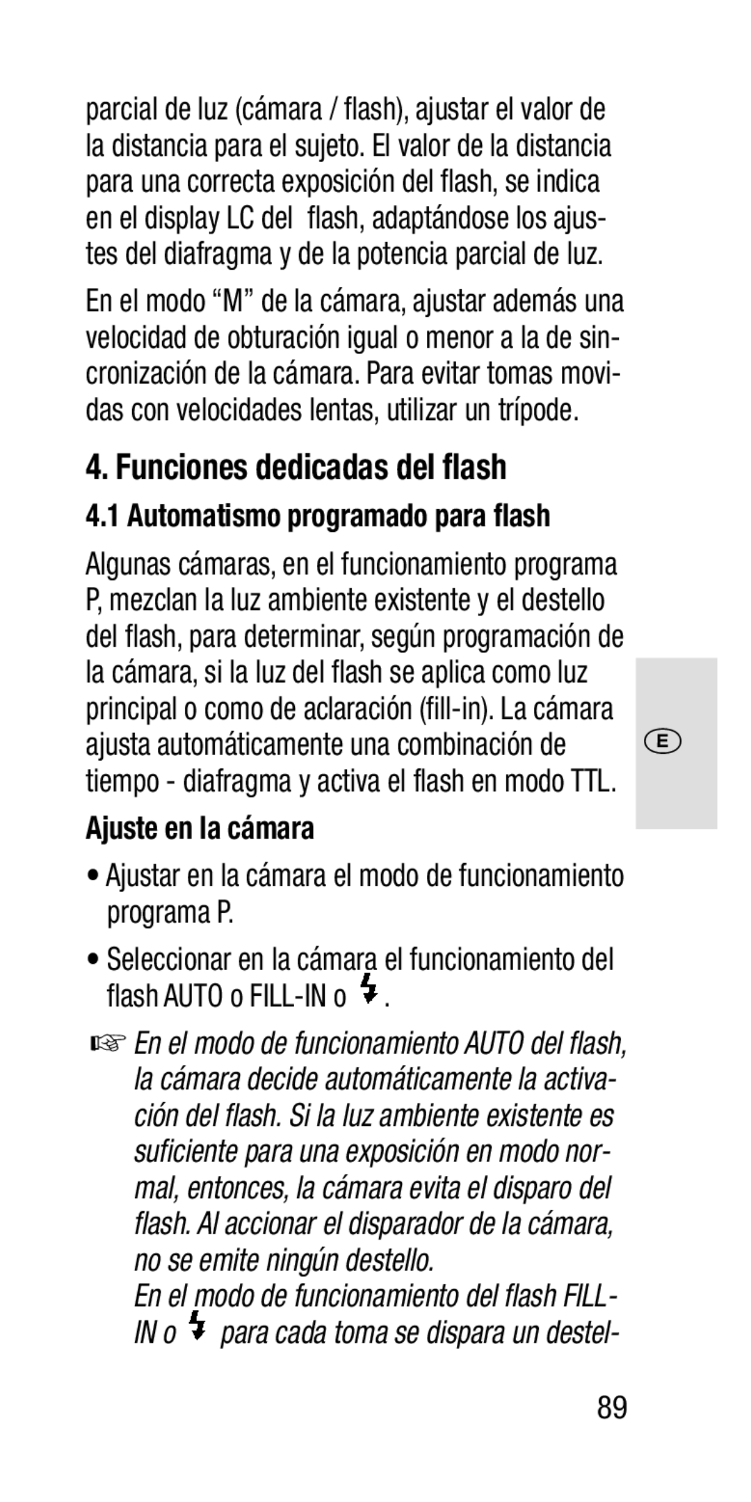 Metz SCA 3202-M manual Funciones dedicadas del flash, Ajuste en la cámara, Automatismo programado para flash 