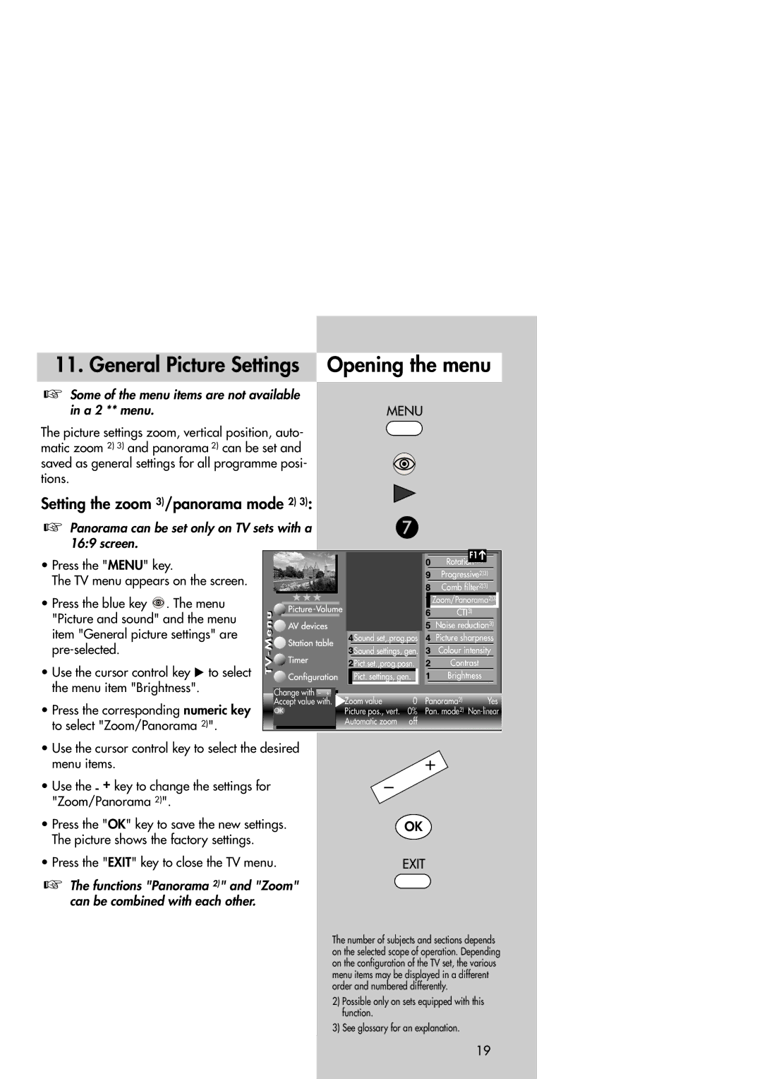 Metz Slim TV Setting the zoom 3/panorama mode 2, Use the cursor control key to select, Press the corresponding numeric key 