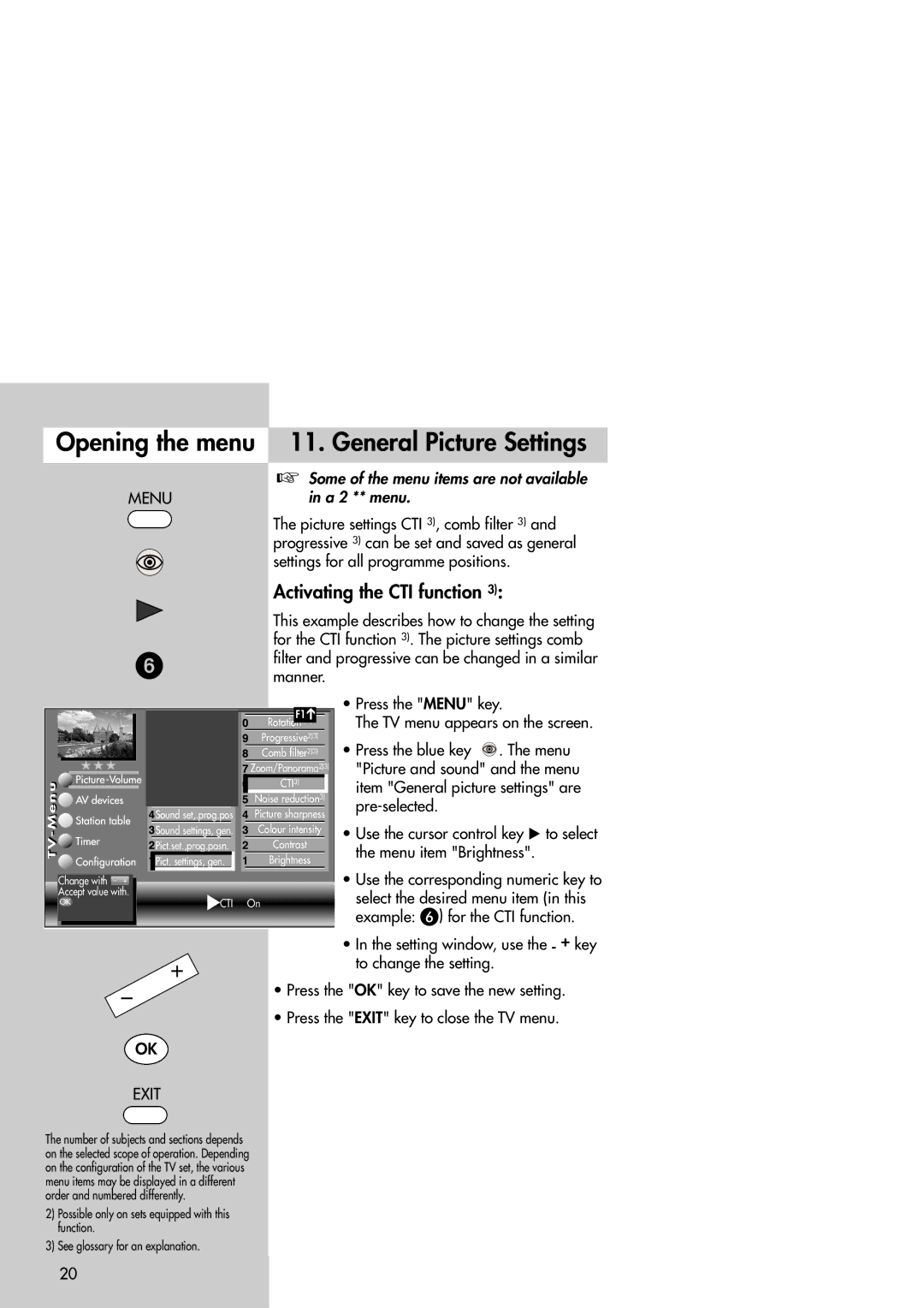 Metz Slim TV manual Activating the CTI function, Select the desired menu item in this 