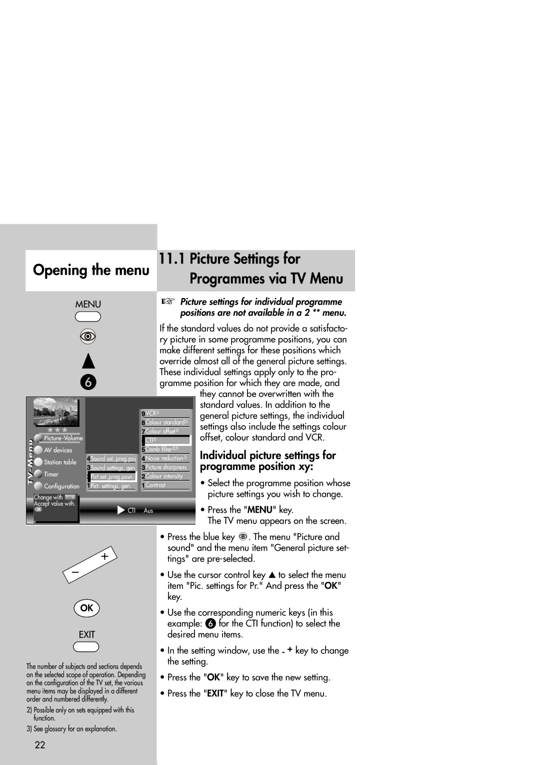 Metz Slim TV manual Picture settings you wish to change, Tings are pre-selected 