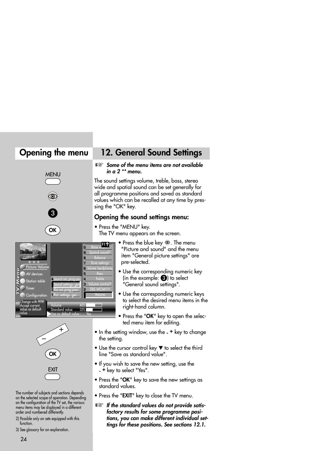 Metz Slim TV manual General Sound Settings, Opening the sound settings menu 