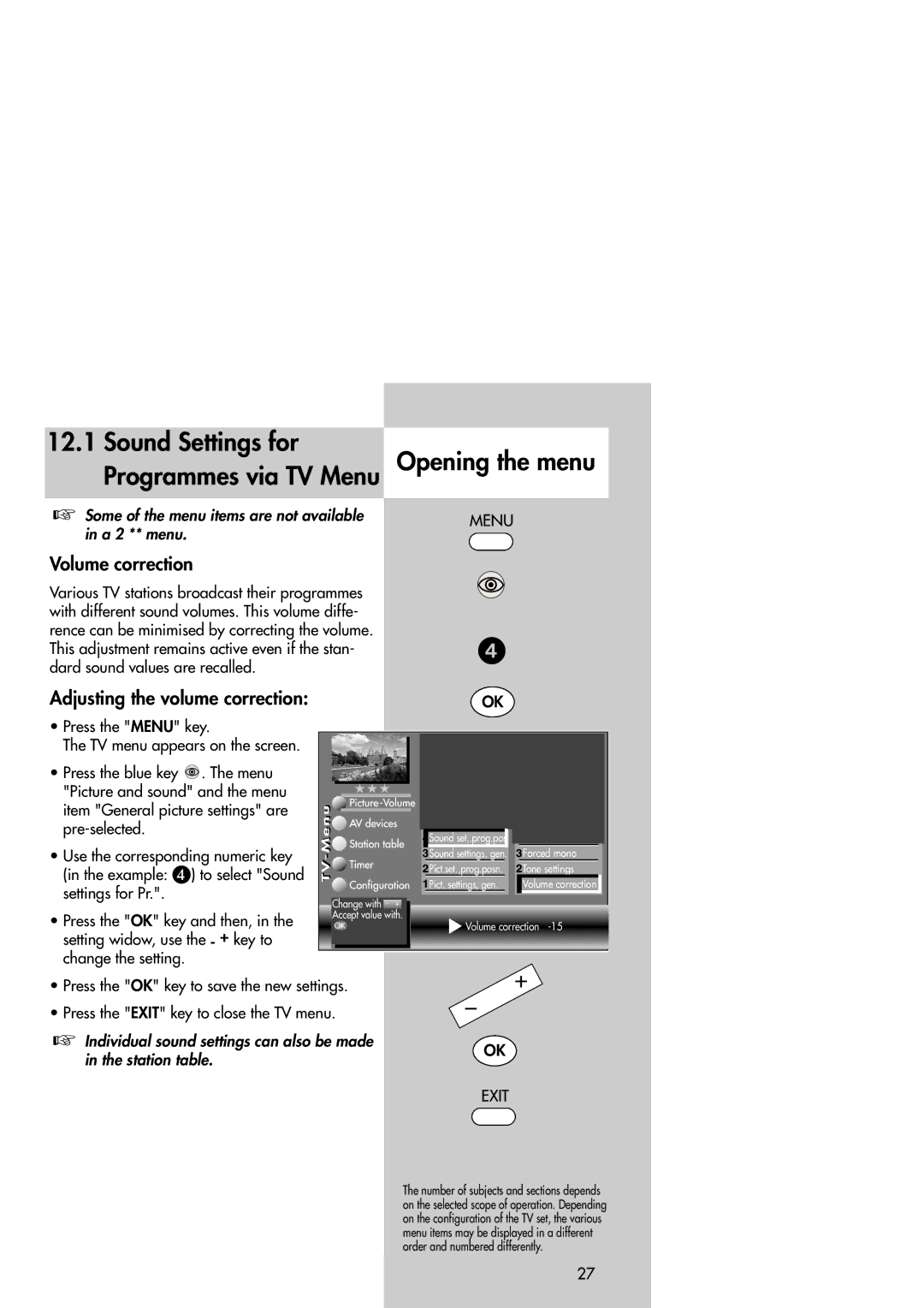 Metz Slim TV manual Volume correction, Adjusting the volume correction 