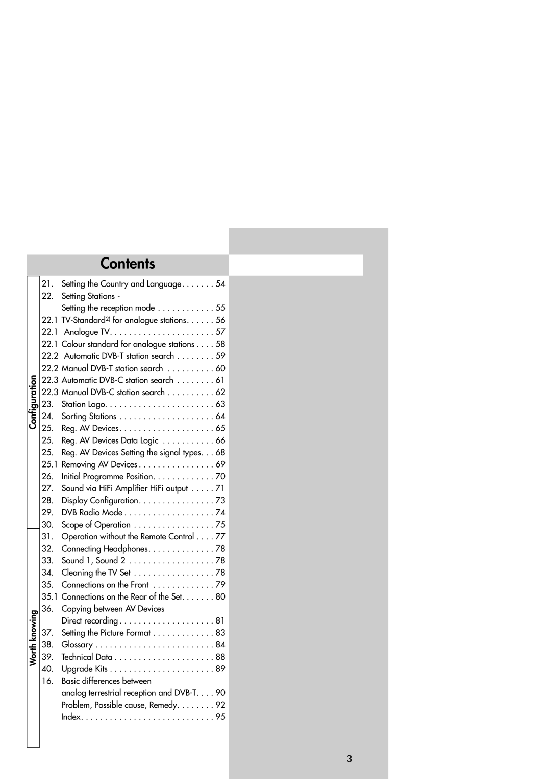 Metz Slim TV manual Contents 