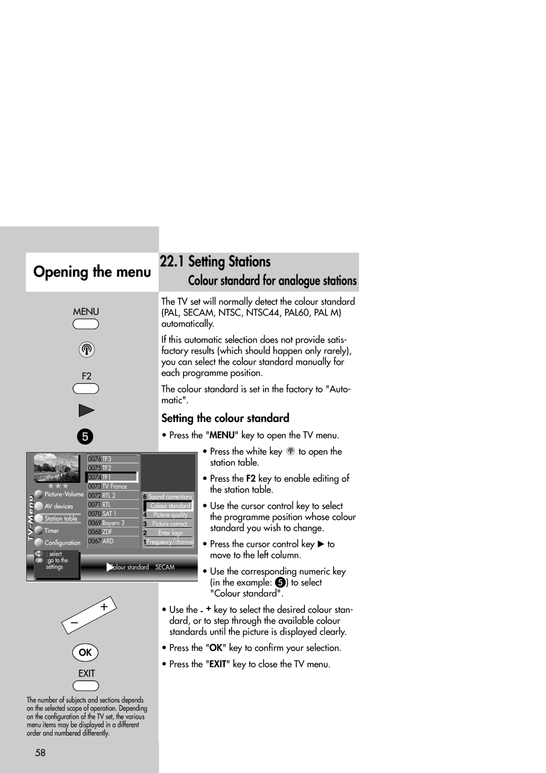 Metz Slim TV Press the Menu key to open the TV menu, To open, Press the F2 key to enable editing, Move to the left column 