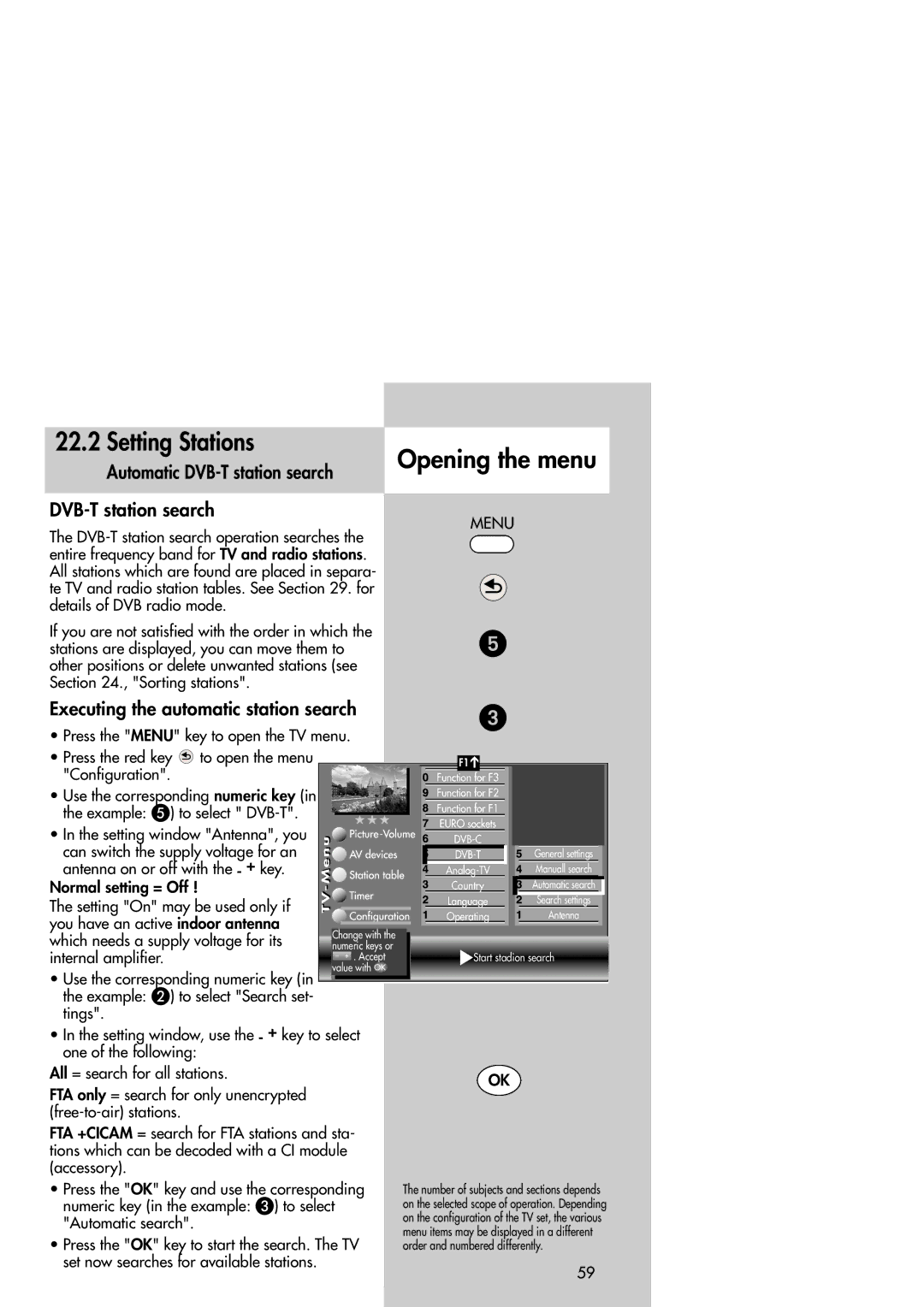 Metz Slim TV manual Automatic DVB-T station search, Executing the automatic station search 