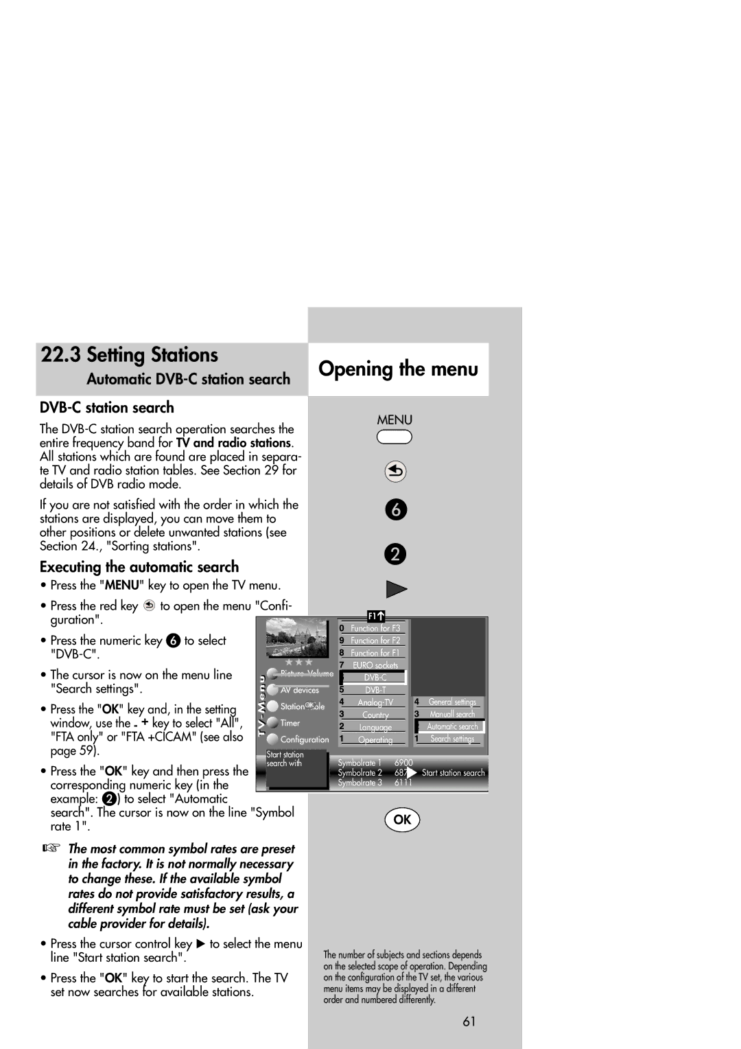 Metz Slim TV manual Automatic DVB-C station search, Executing the automatic search 