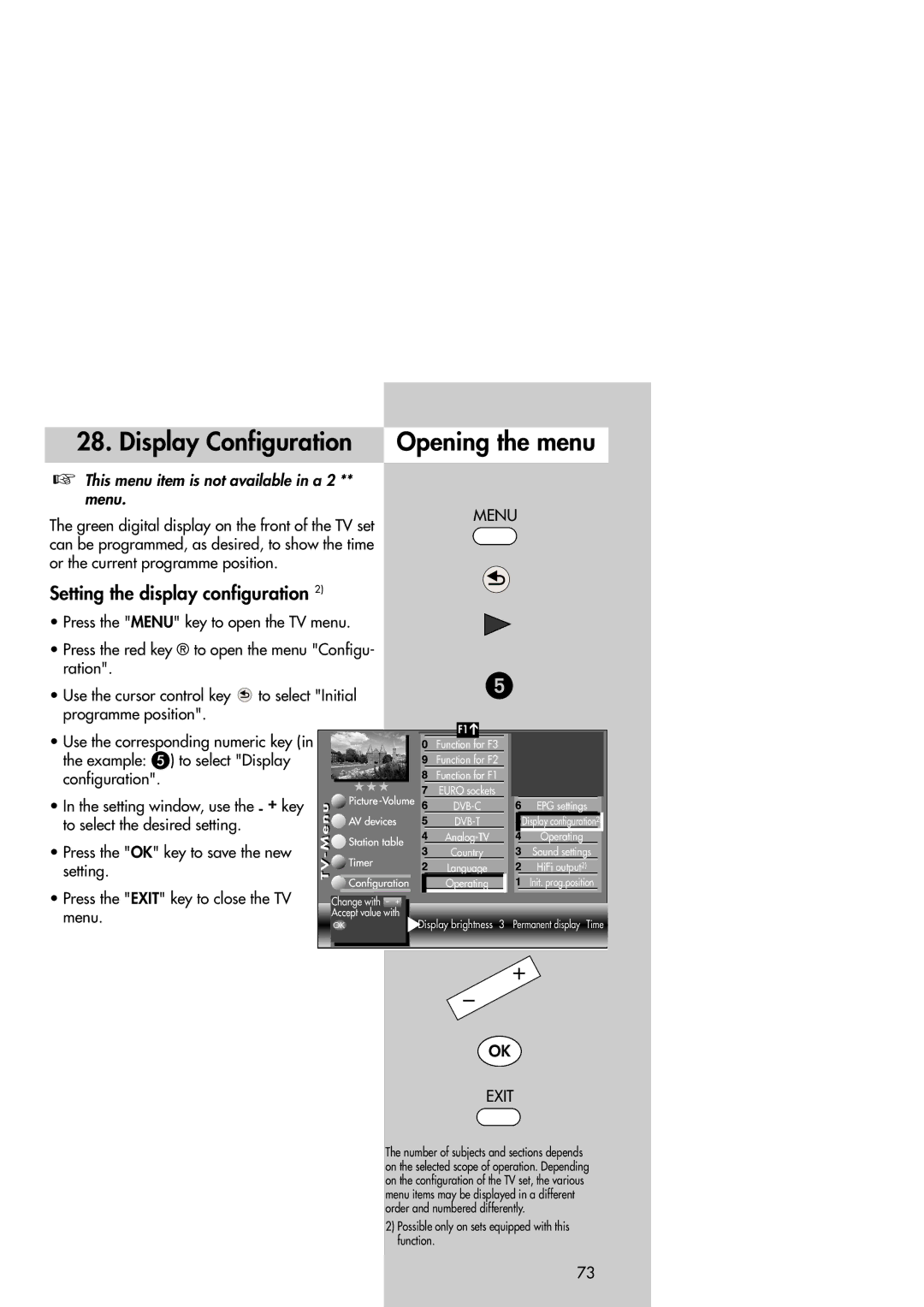 Metz Slim TV manual Display Configuration, Setting the display configuration, Example to select Display 