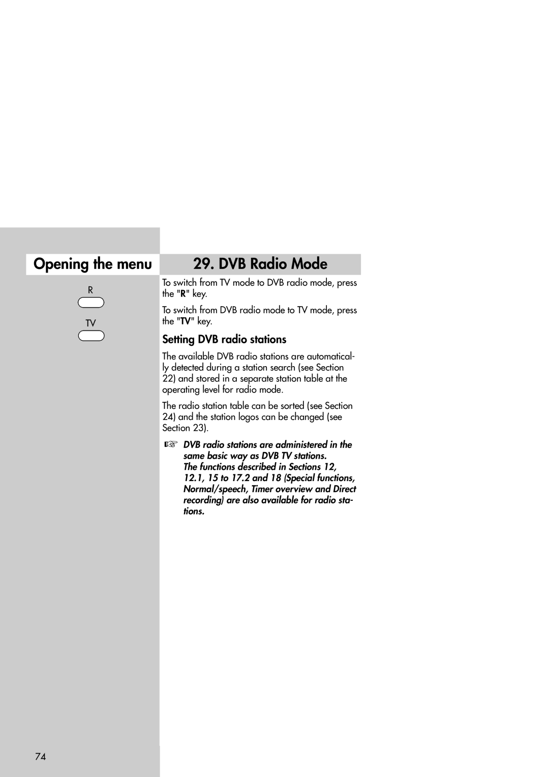 Metz Slim TV manual Opening the menu DVB Radio Mode, Setting DVB radio stations 