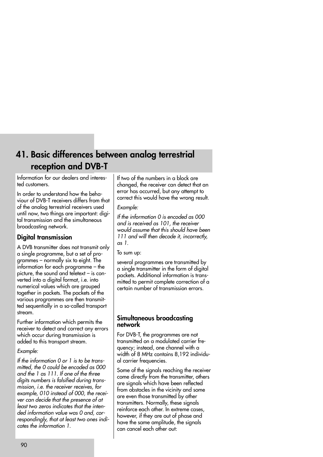 Metz Slim TV manual Digital transmission, Simultaneous broadcasting network 