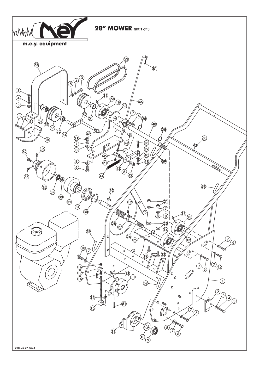 M.E.Y. Equipment 991101 manual 28” MOWER Sht 1 of, m.e.y. equipment 
