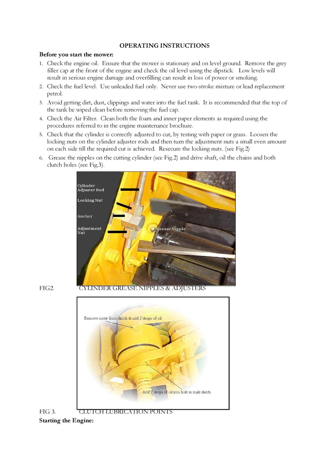 M.E.Y. Equipment None manual Operating Instructions, Before you start the mower 