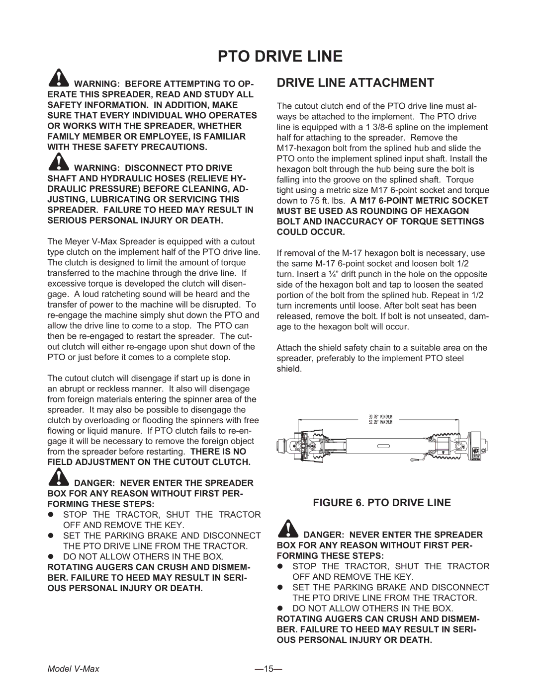 Meyer 3954, 2636, 3245 manual PTO Drive Line, Drive Line Attachment, Field Adjustment on the Cutout Clutch 