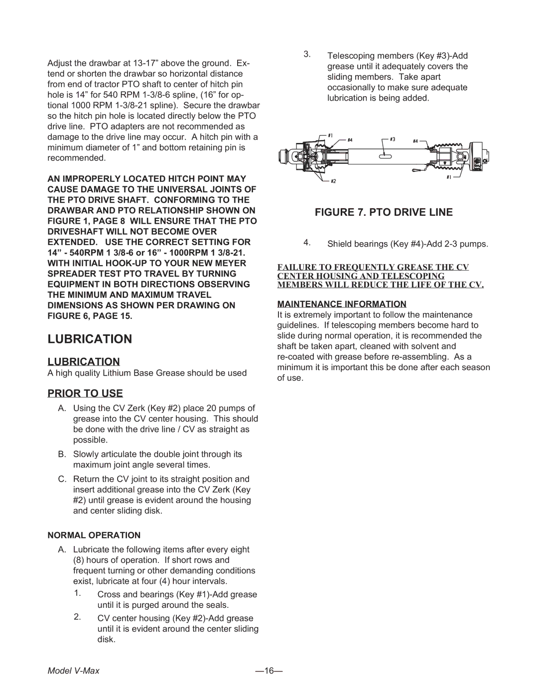 Meyer 2636, 3954, 3245 manual Lubrication, Normal Operation, Maintenance Information 