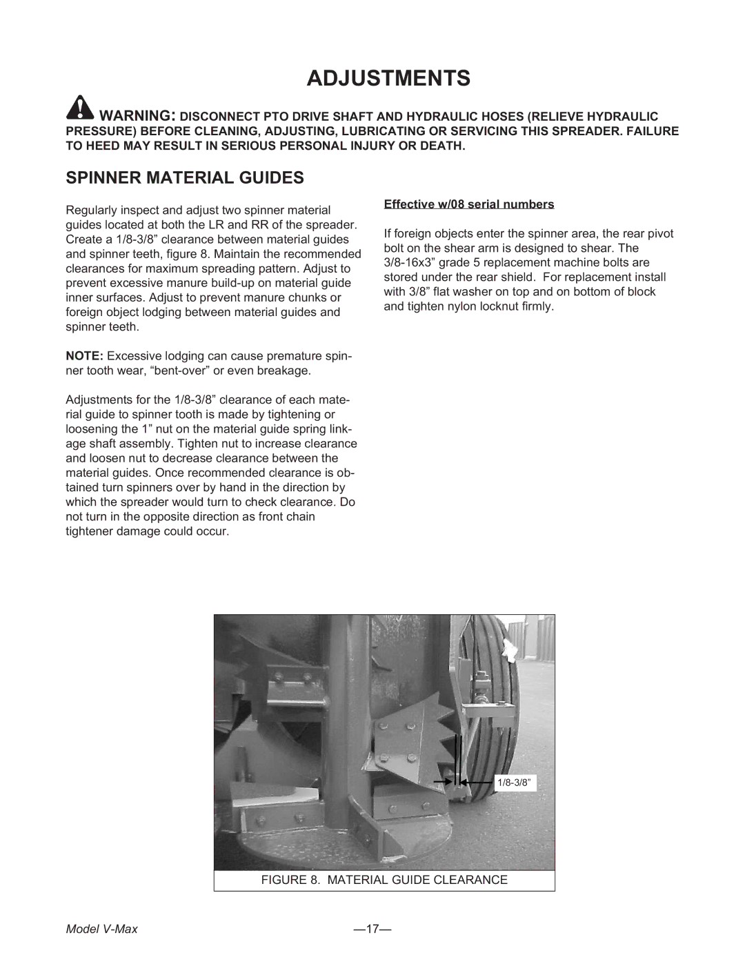 Meyer 3245, 3954, 2636 manual Adjustments, Spinner Material Guides 