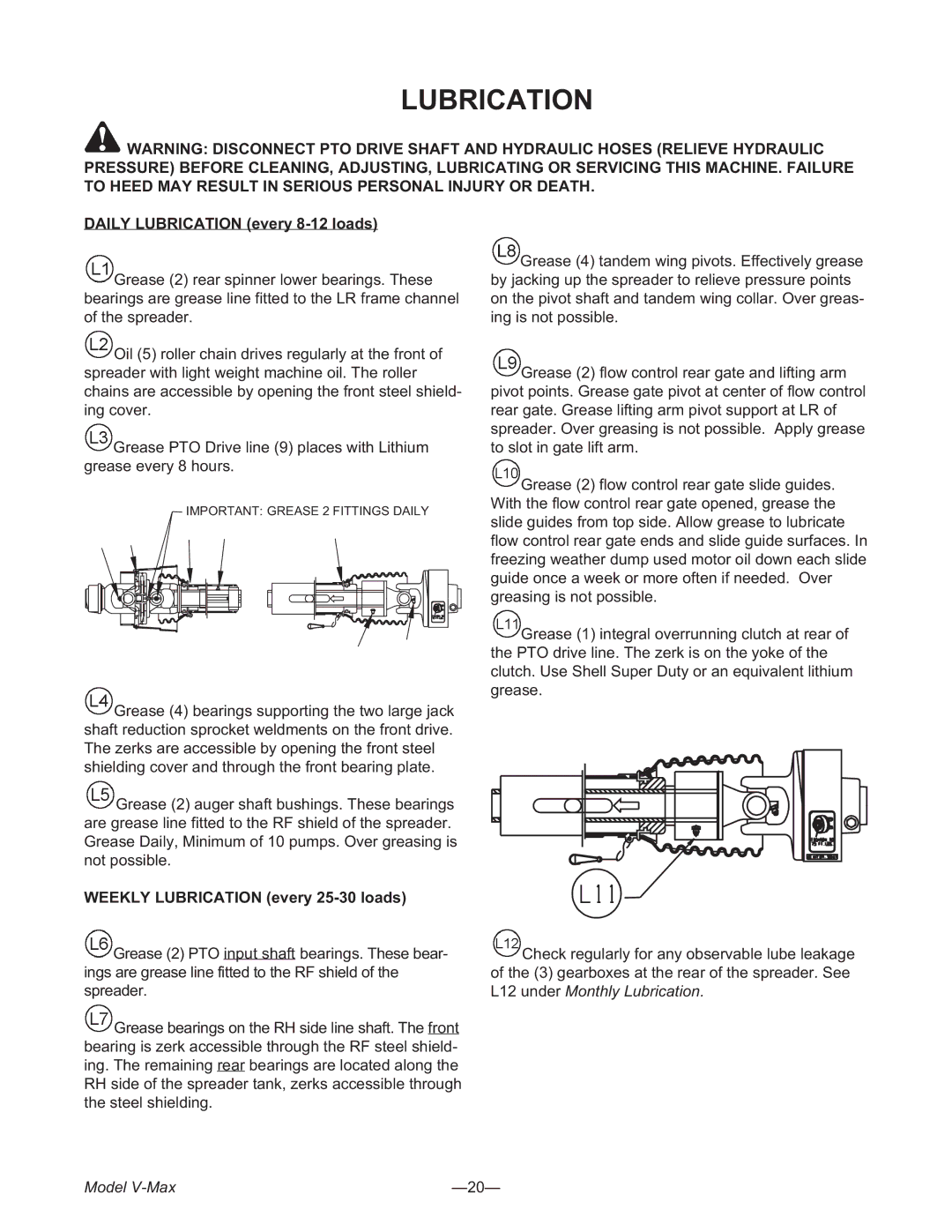 Meyer 3245, 3954, 2636 manual Daily Lubrication every 8-12 loads 