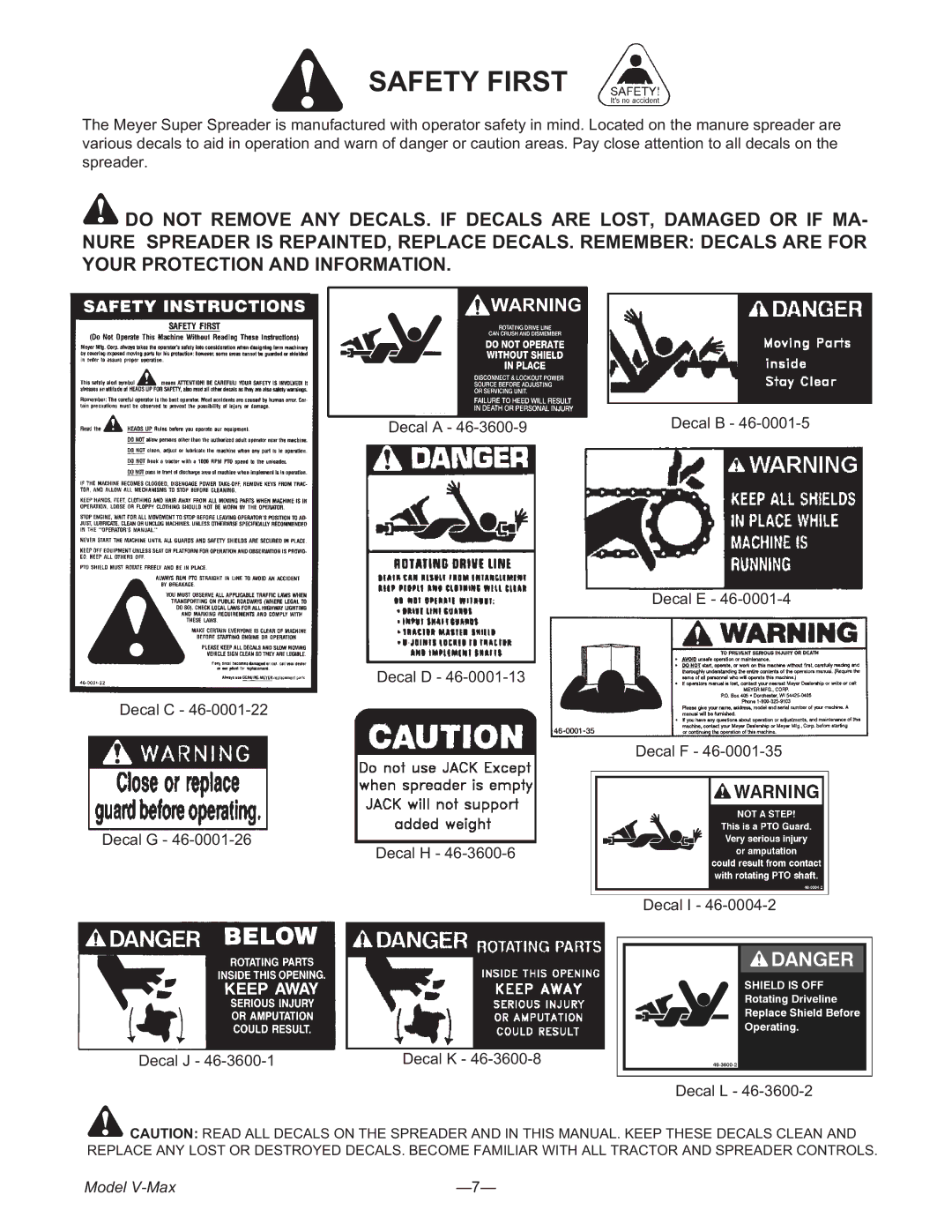 Meyer 2636, 3954, 3245 manual Safety First 