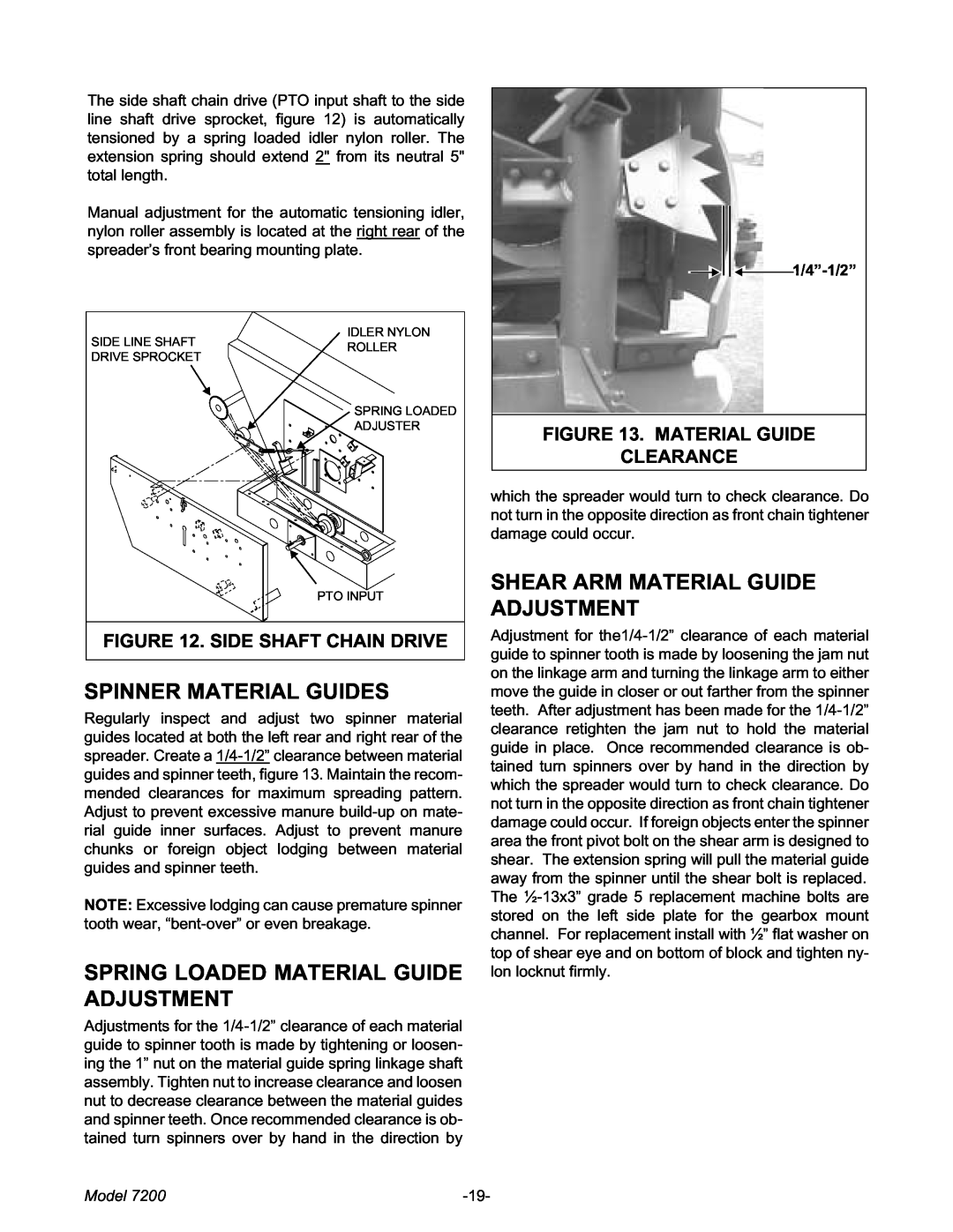 Meyer 7200 Spinner Material Guides, Spring Loaded Material Guide Adjustment, Shear Arm Material Guide Adjustment, Model 