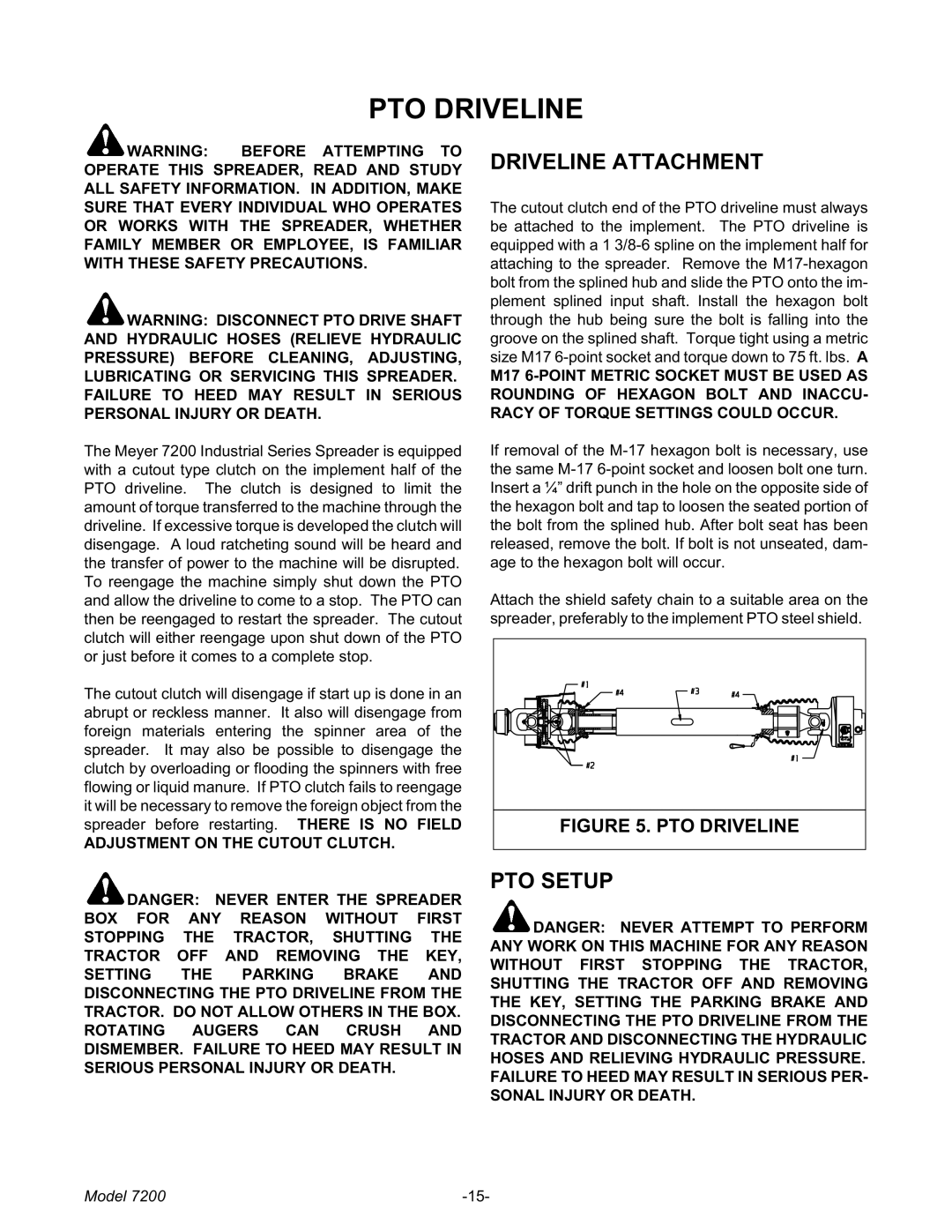 Meyer 7200 manual PTO Driveline, Driveline Attachment, PTO Setup, Adjustment on the Cutout Clutch 