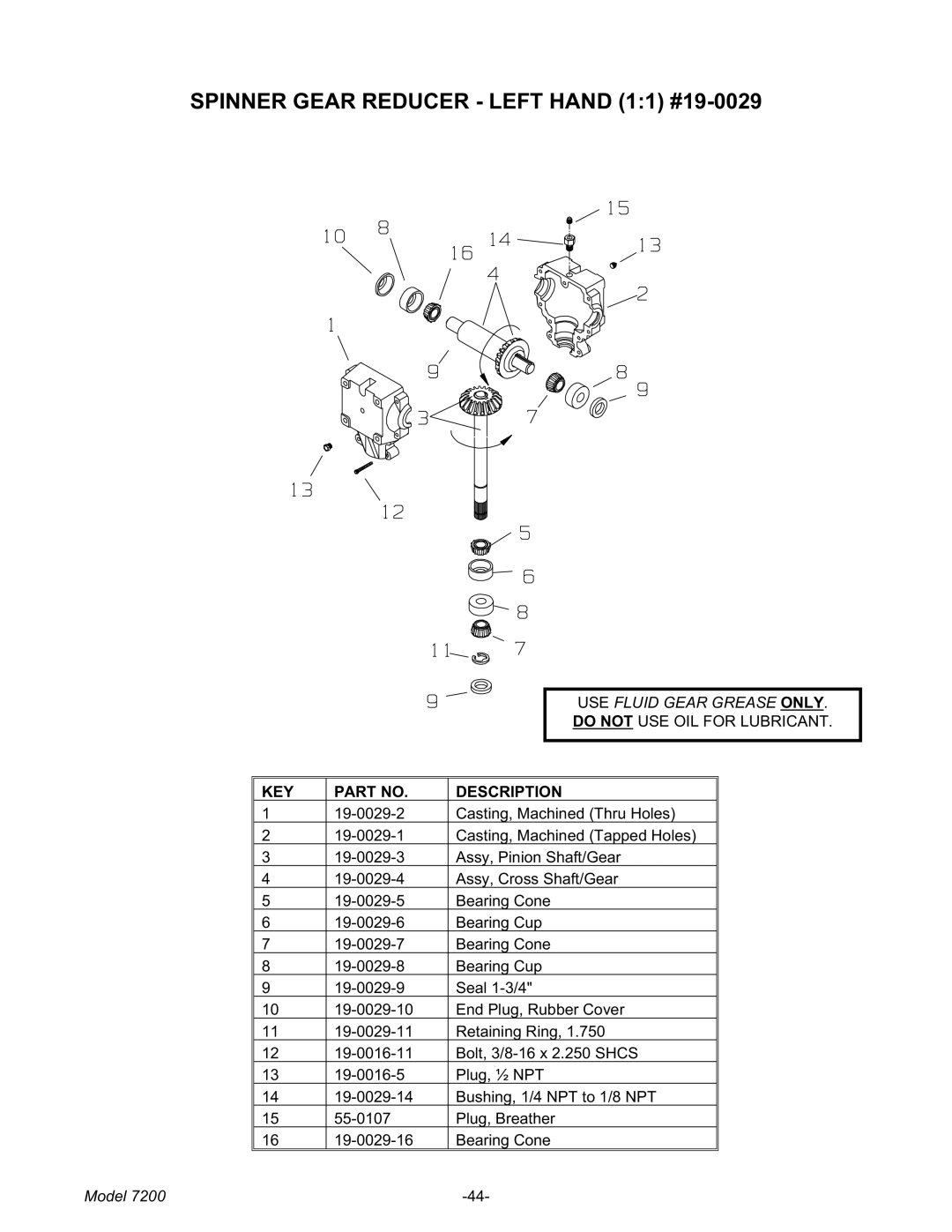 Meyer 7200 manual Spinner Gear Reducer Left Hand 11 #19-0029 