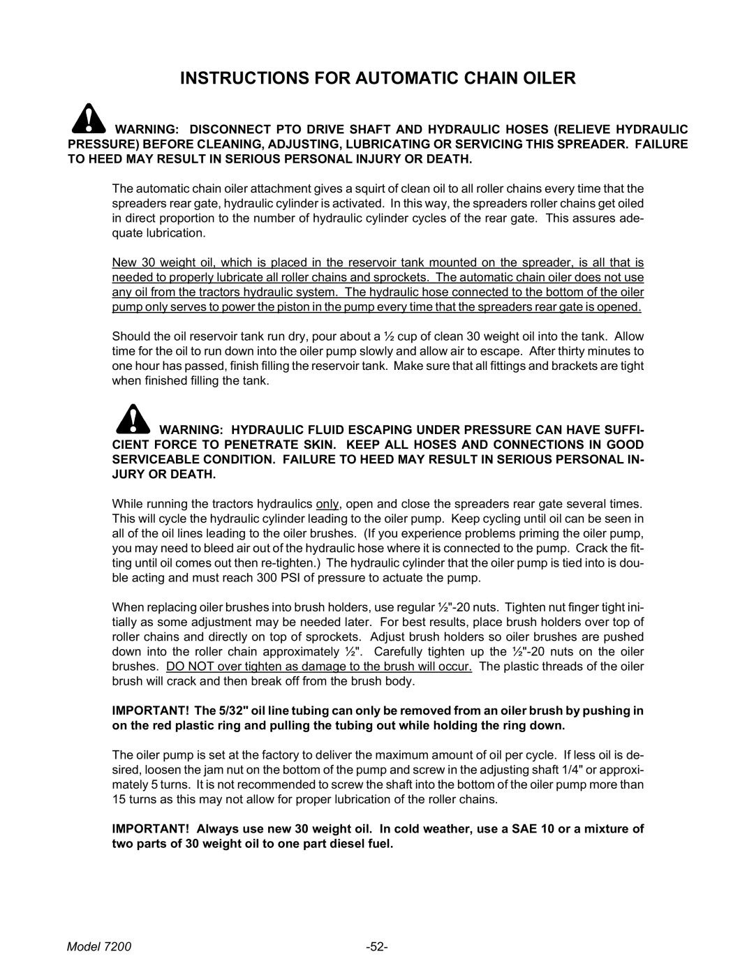 Meyer 7200 manual Instructions for Automatic Chain Oiler 