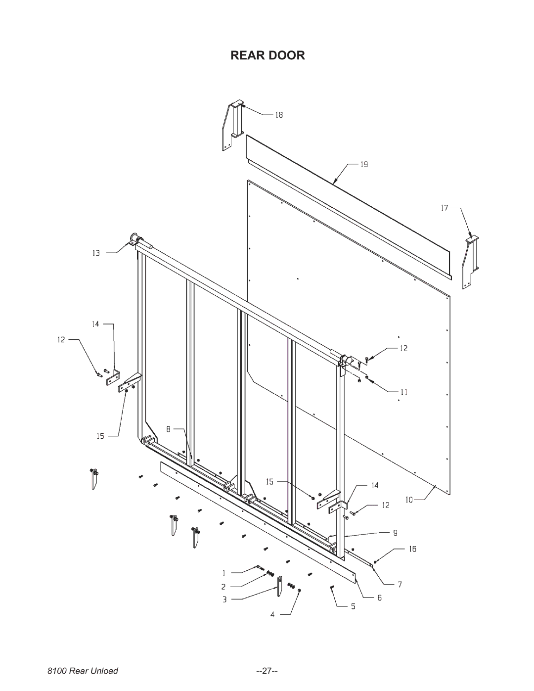 Meyer 8122, 8124, 8120, 8118, 8100 SERIES BOSS REAR UNLOAD FORAGE BOX manual Rear Door 