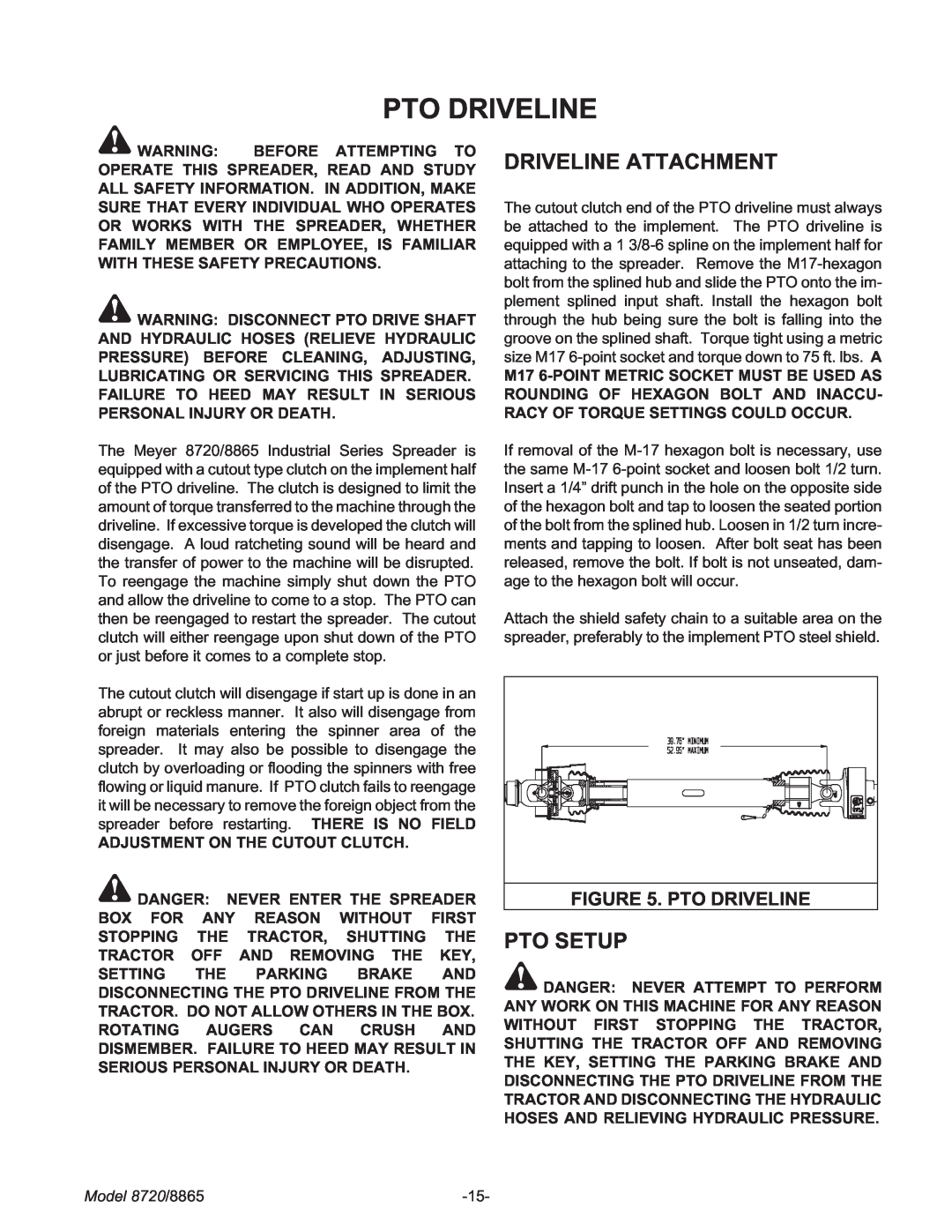 Meyer manual Pto Driveline, Driveline Attachment, Pto Setup, Model 8720/8865 