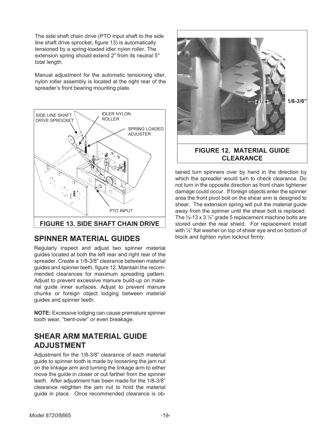 Meyer 8865, 8720 manual Spinner Material Guides, Shear ARM Material Guide Adjustment 