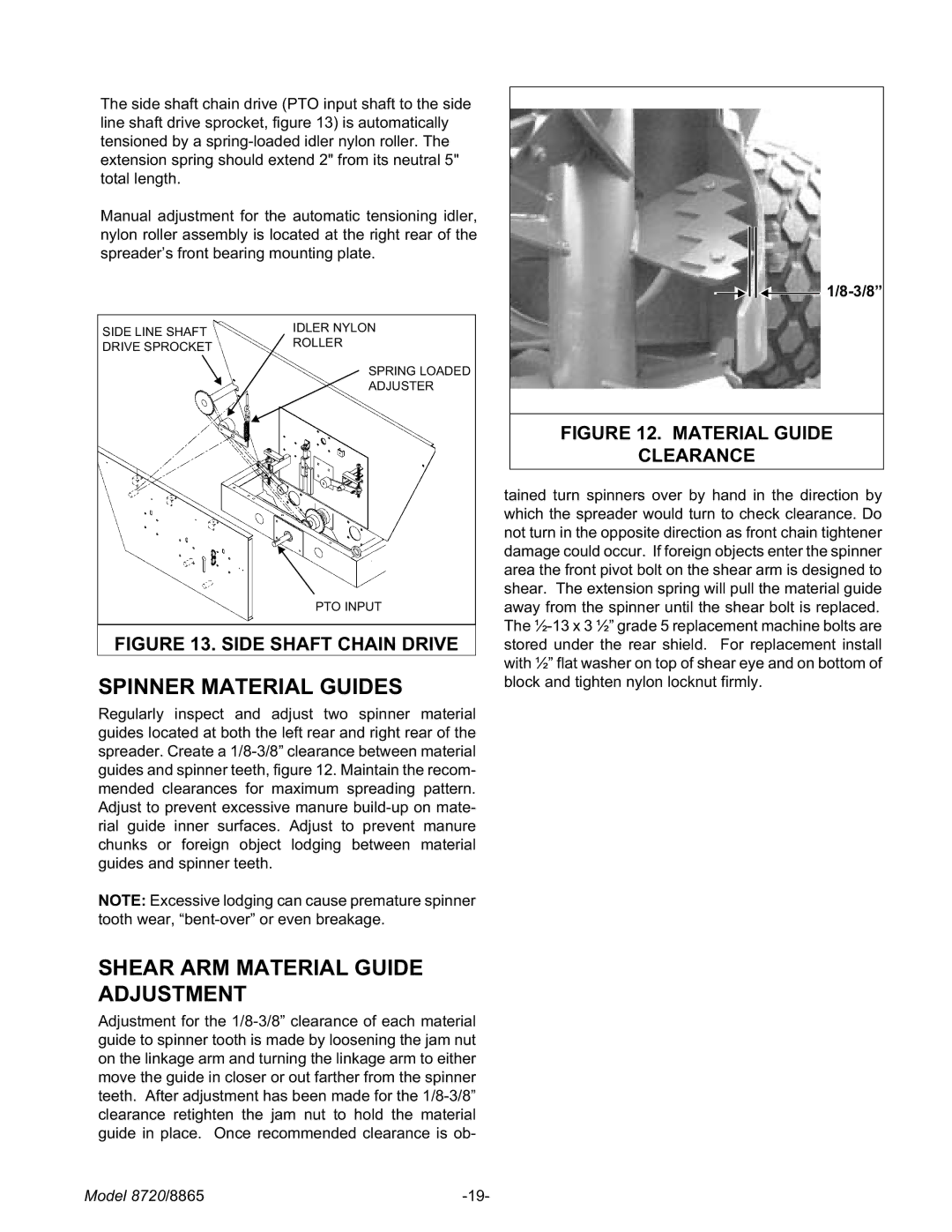 Meyer 8865, 8720 manual Spinner Material Guides, Shear ARM Material Guide Adjustment 