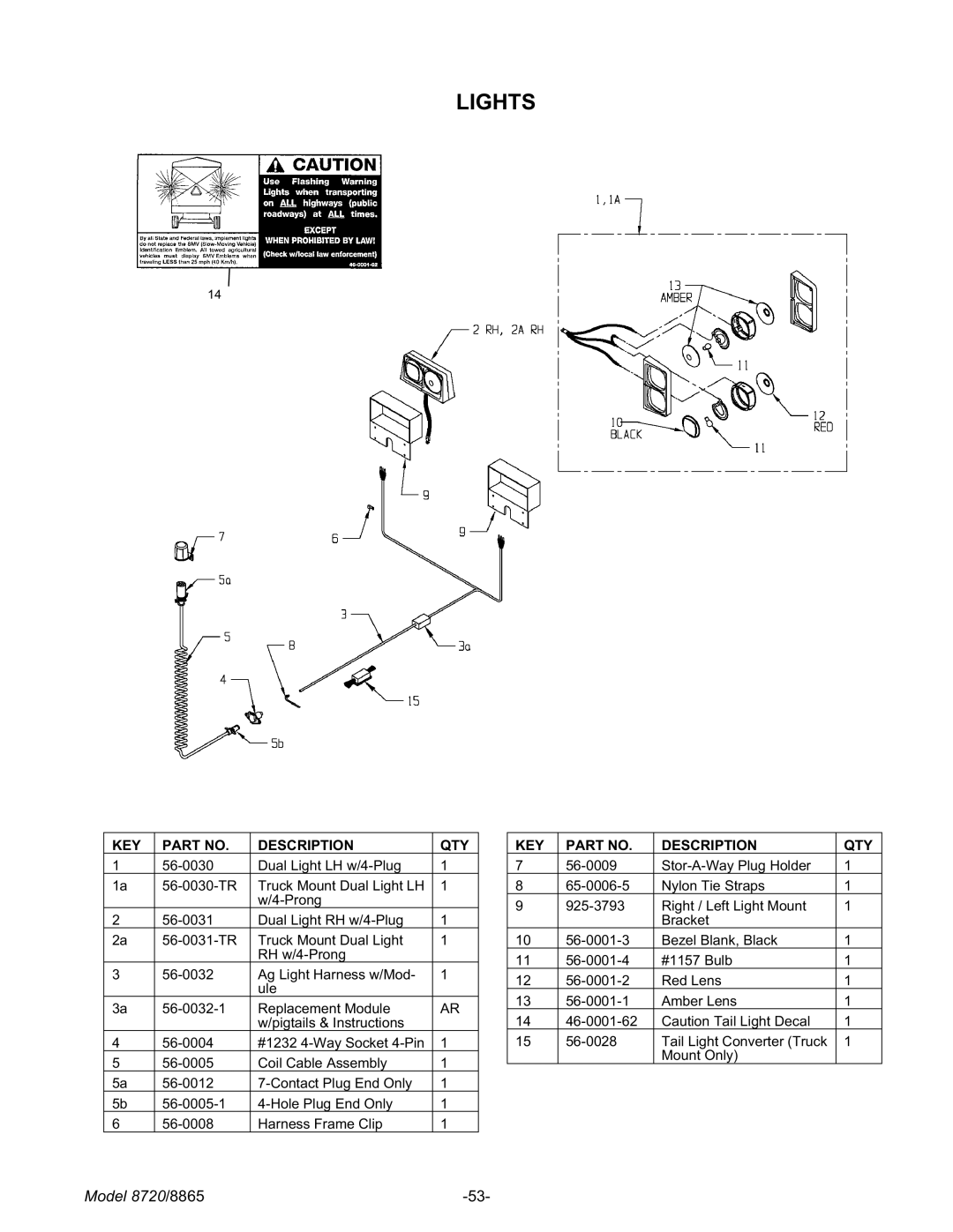 Meyer 8865, 8720 manual Lights 