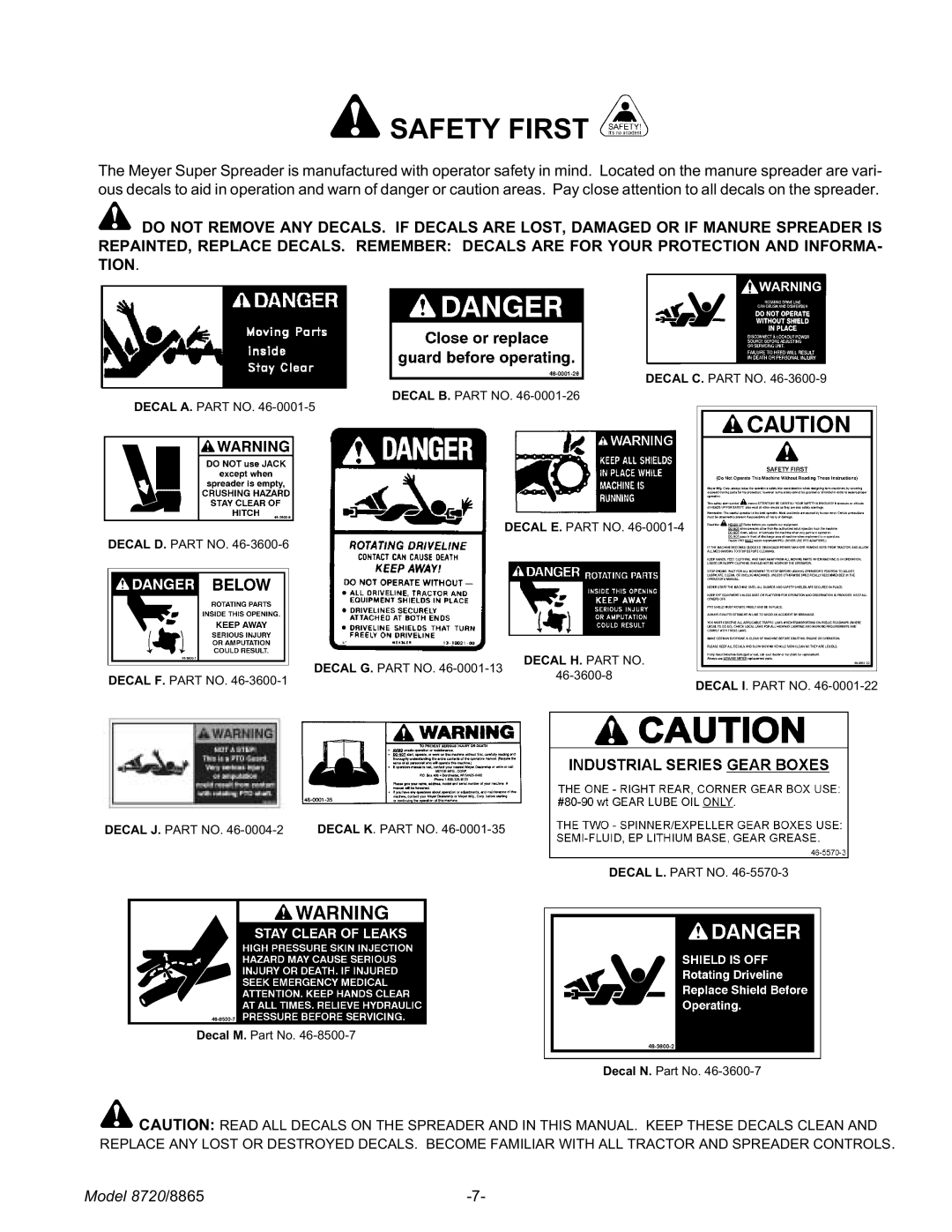 Meyer 8865, 8720 manual Decal H. Part no 