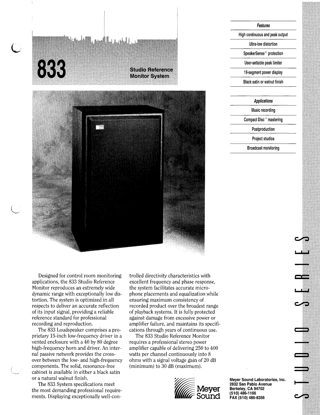 Meyer Sound 833 manual 