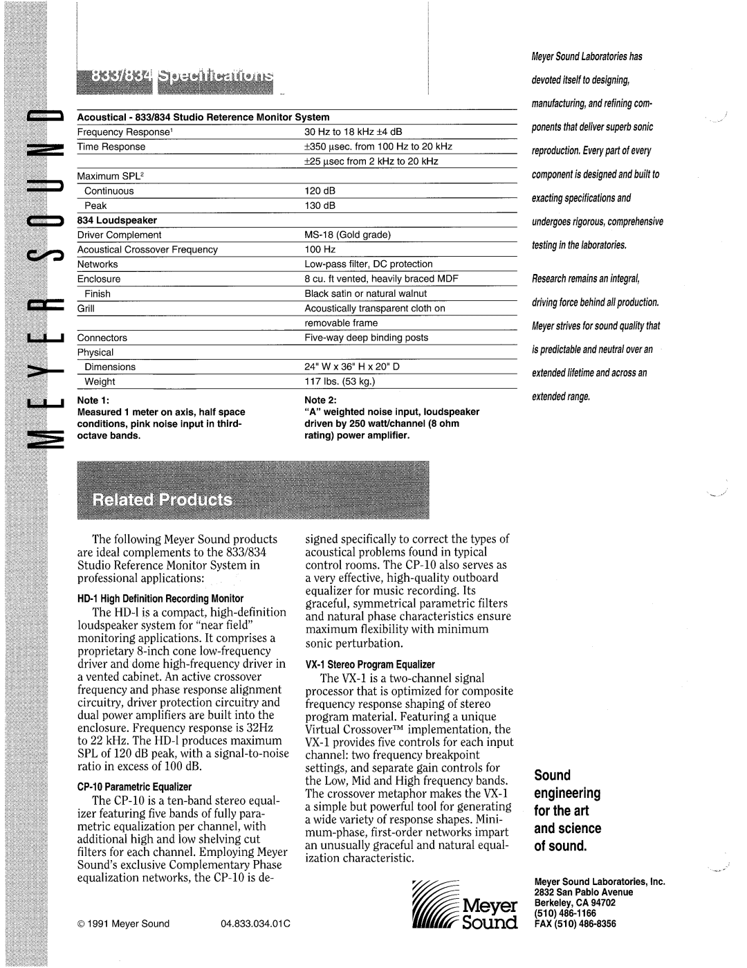 Meyer Sound 833 manual 