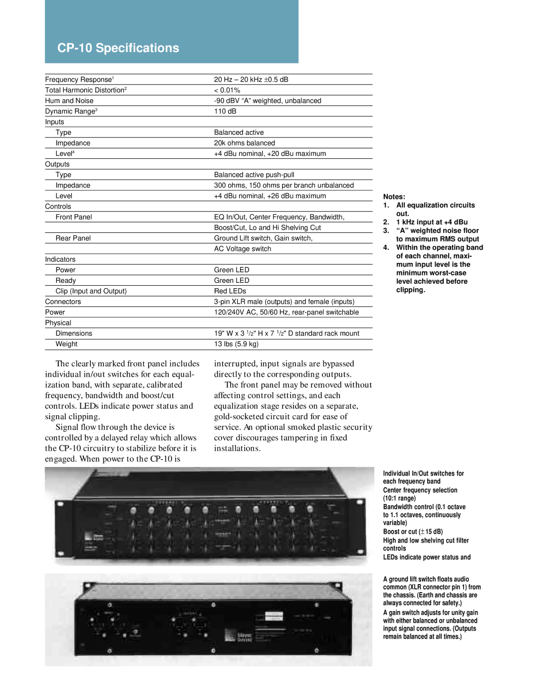 Meyer Sound specifications CP-10 Specifications 