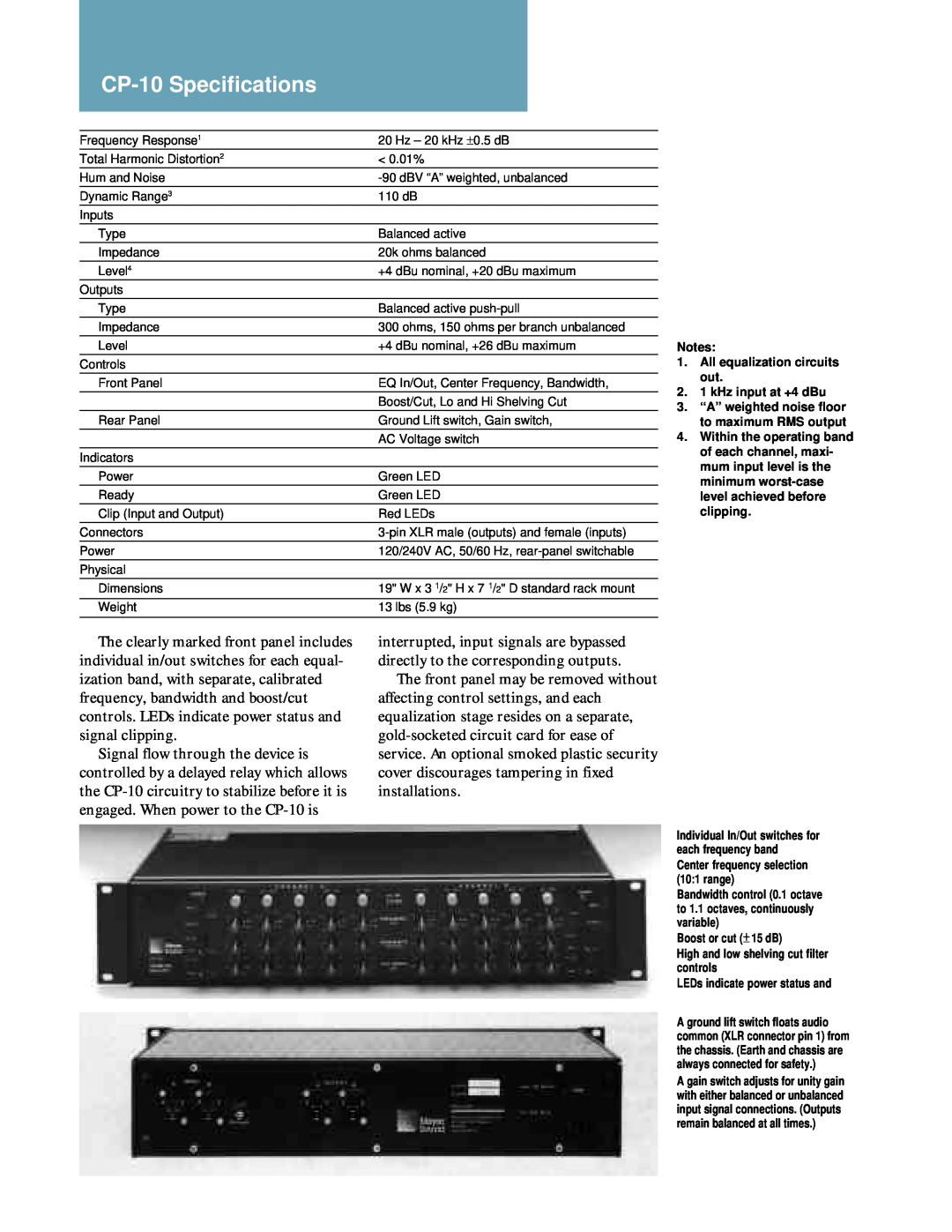Meyer Sound specifications CP-10Specifications 