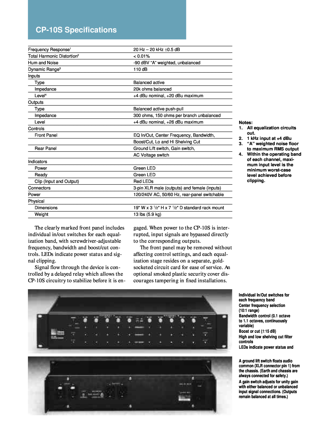 Meyer Sound specifications CP-10SSpecifications 