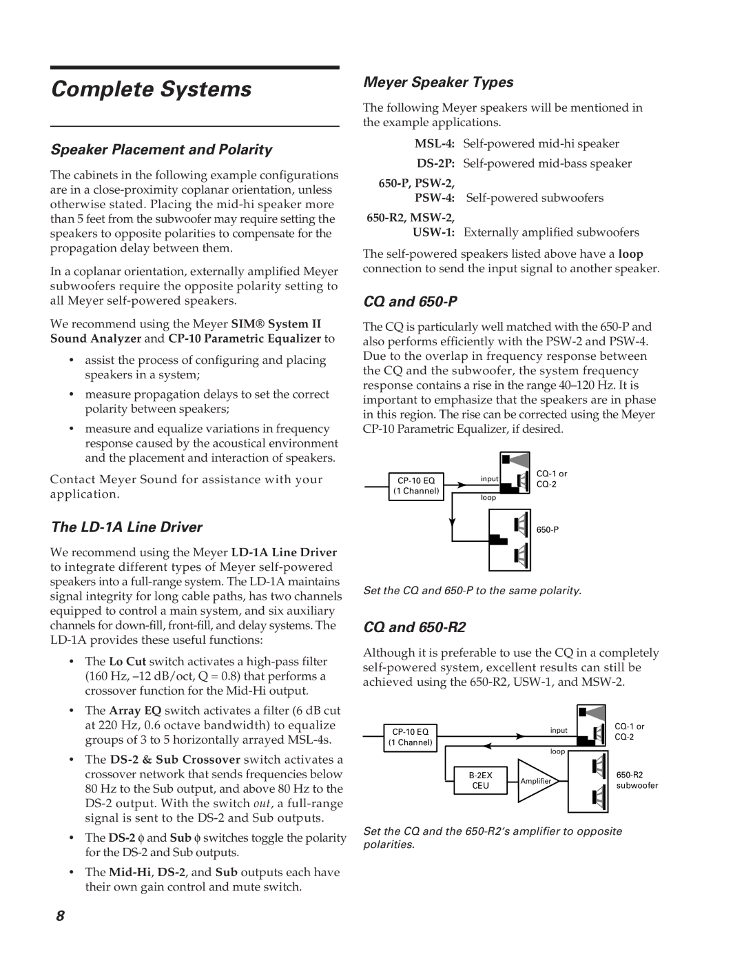 Meyer Sound CQ-2 operating instructions Complete Systems 