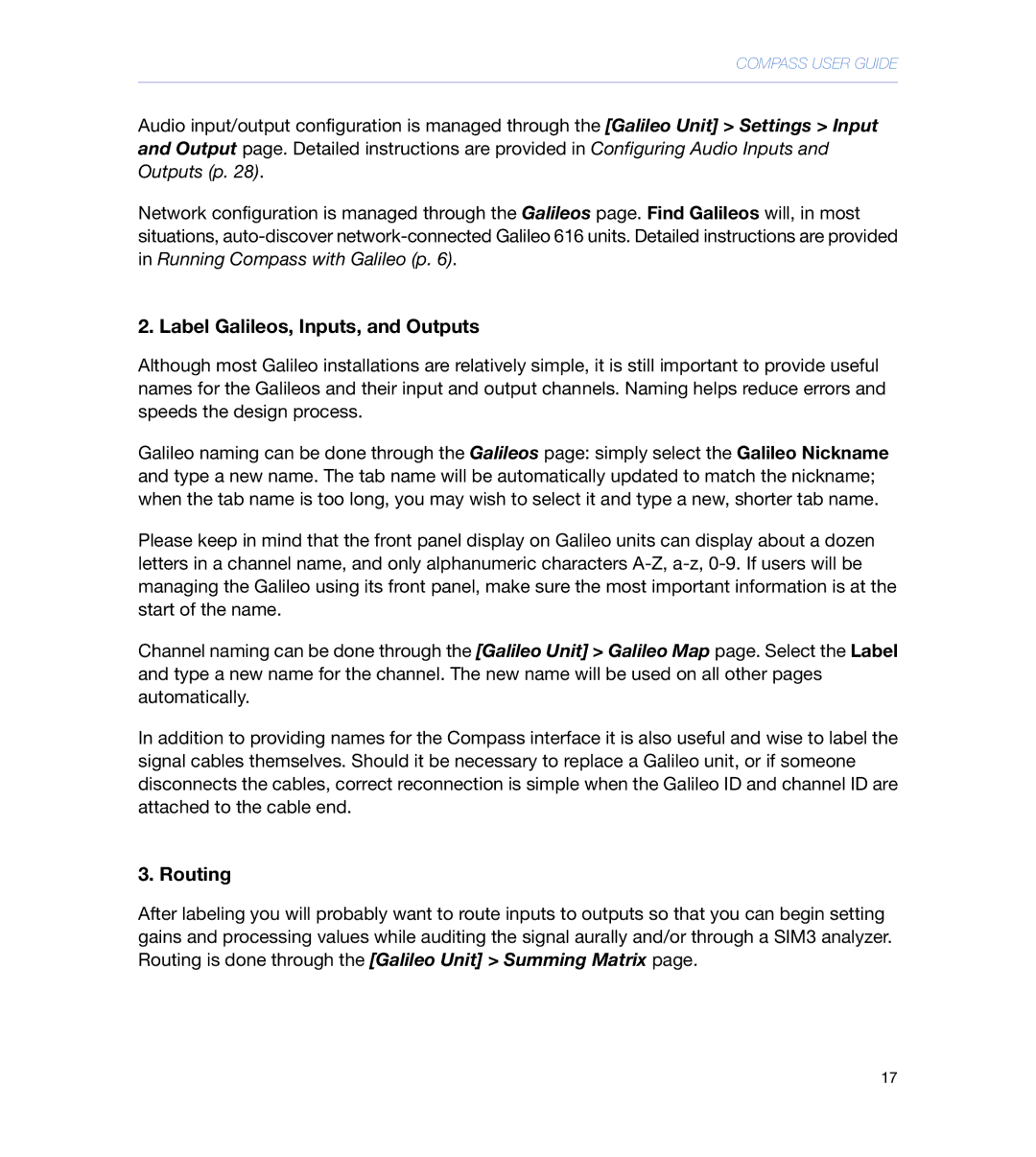 Meyer Sound galileo 616 operating instructions Label Galileos, Inputs, and Outputs, Routing 