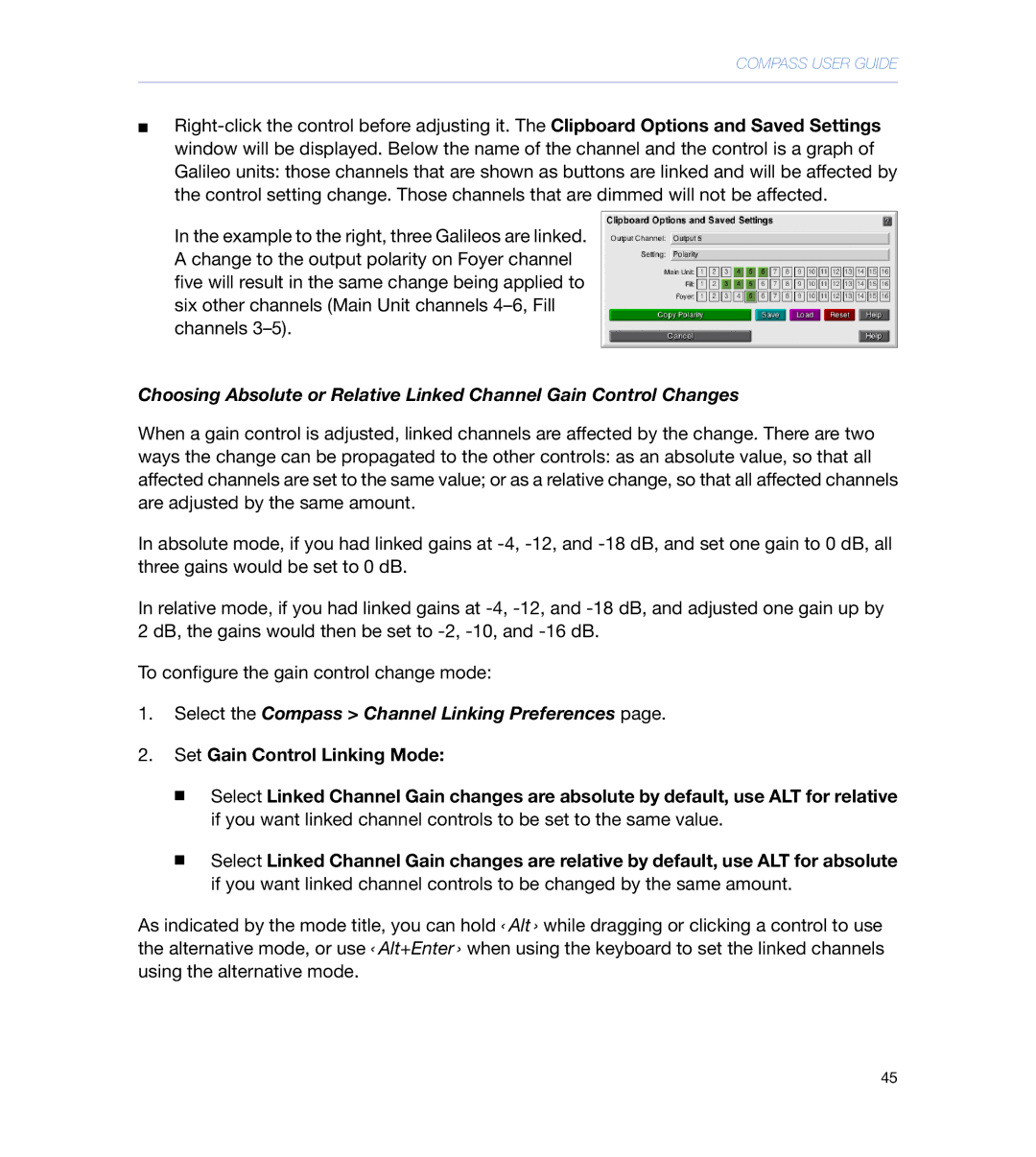 Meyer Sound galileo 616 operating instructions Select the Compass Channel Linking Preferences 