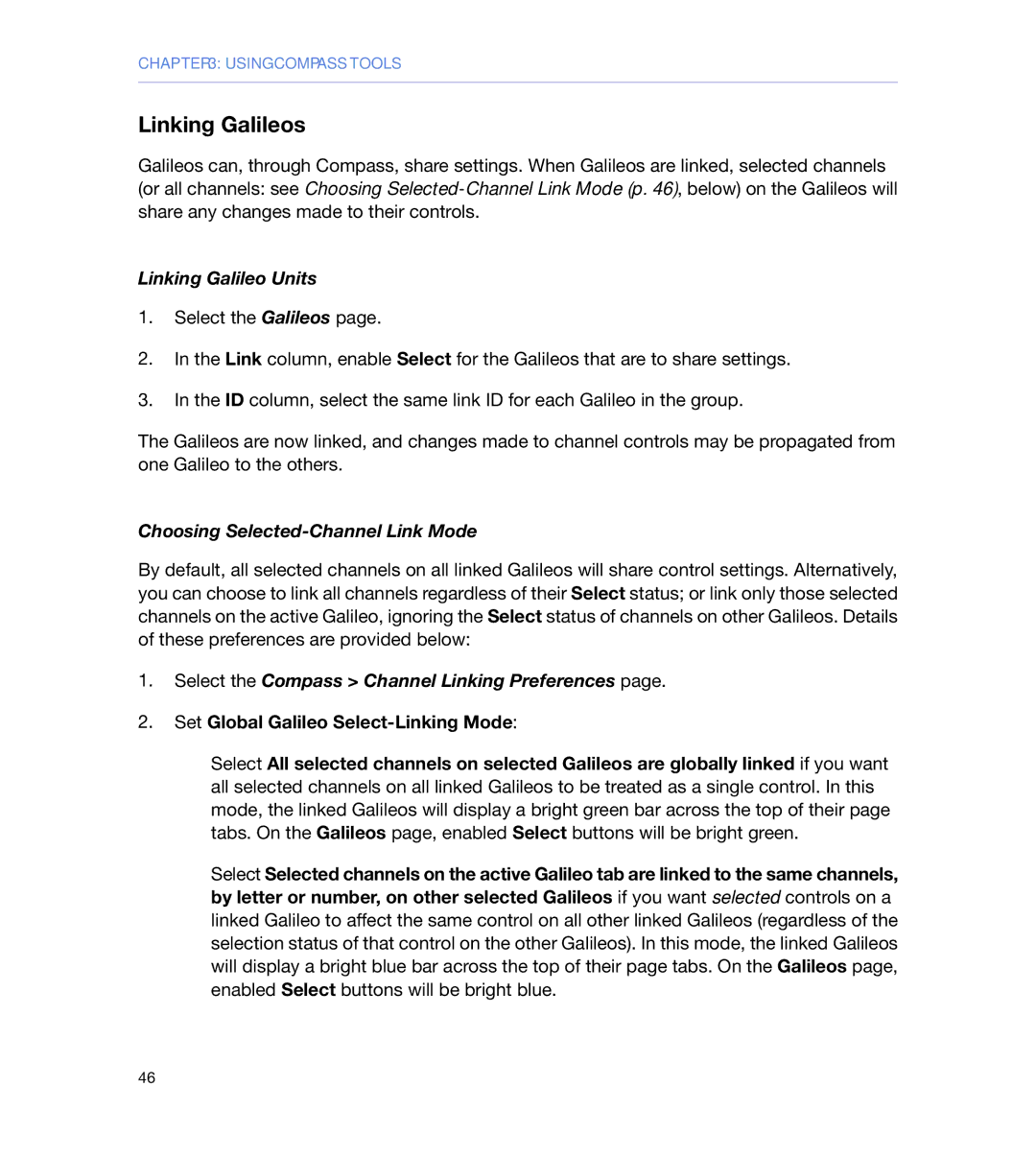 Meyer Sound galileo 616 operating instructions Linking Galileos, Linking Galileo Units, Choosing Selected-Channel Link Mode 