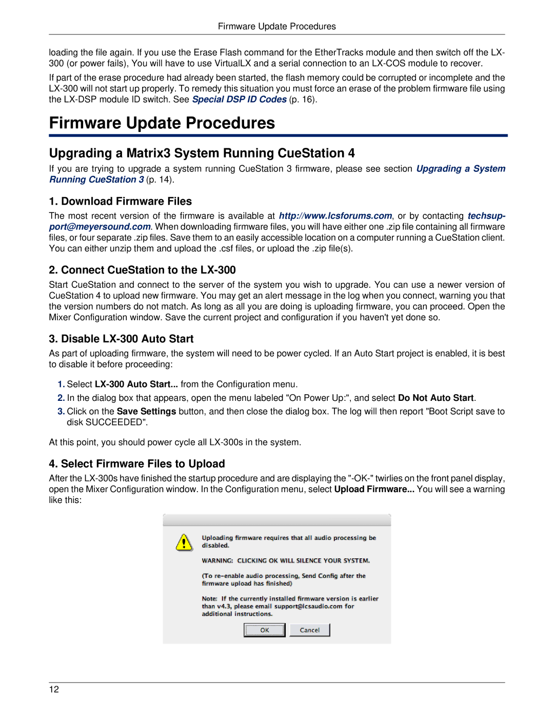 Meyer Sound manual Firmware Update Procedures, Upgrading a Matrix3 System Running CueStation, Disable LX-300 Auto Start 