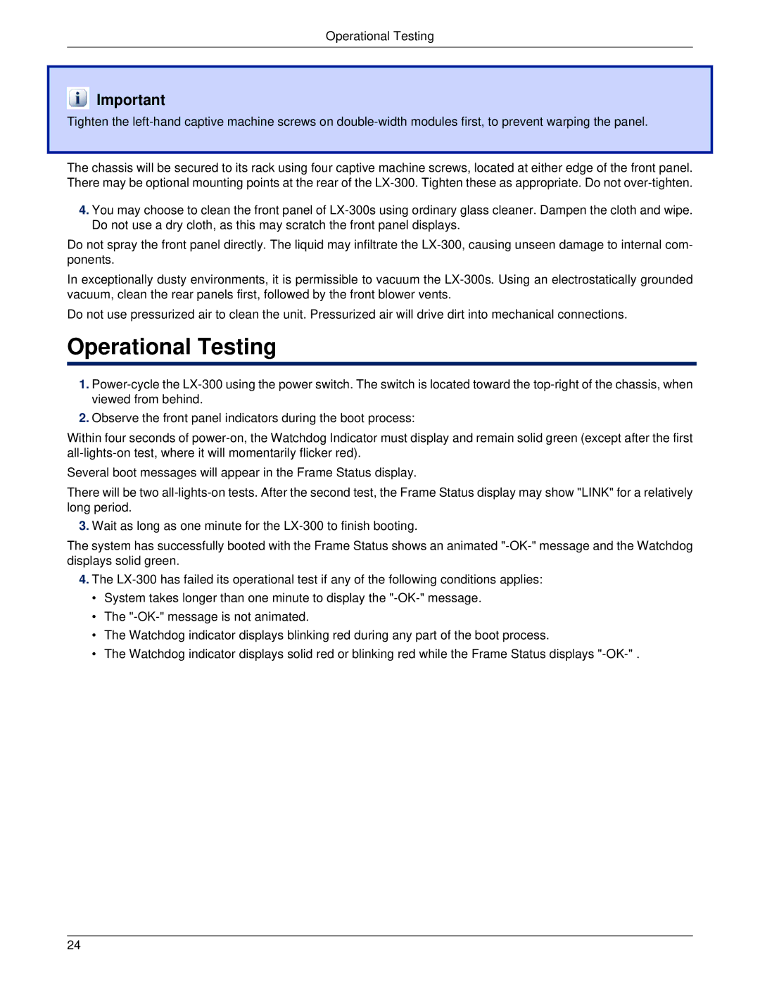 Meyer Sound LX-300 manual Operational Testing 