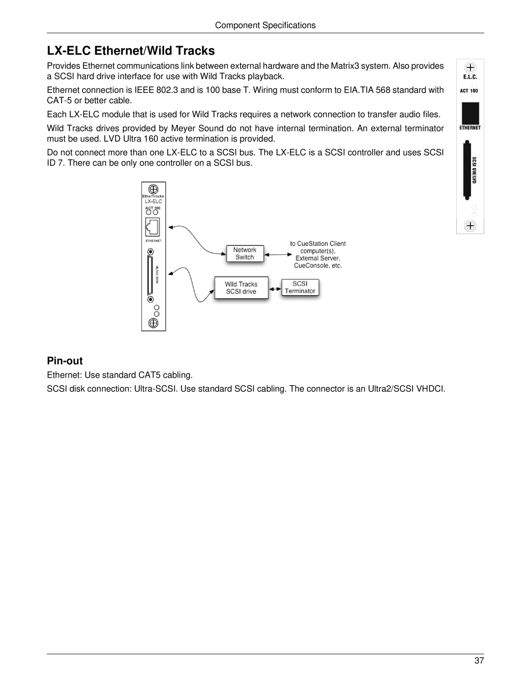 Meyer Sound LX-300 manual LX-ELC Ethernet/Wild Tracks, Pin-out 